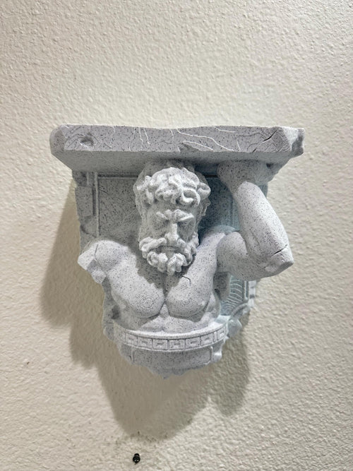 Atlas Titan Wall Shelf Bracket | Greek Statue Shelf Support | Stone Style Decor | Mythology Wall Mount | Ancient Relic Sculpture 8”