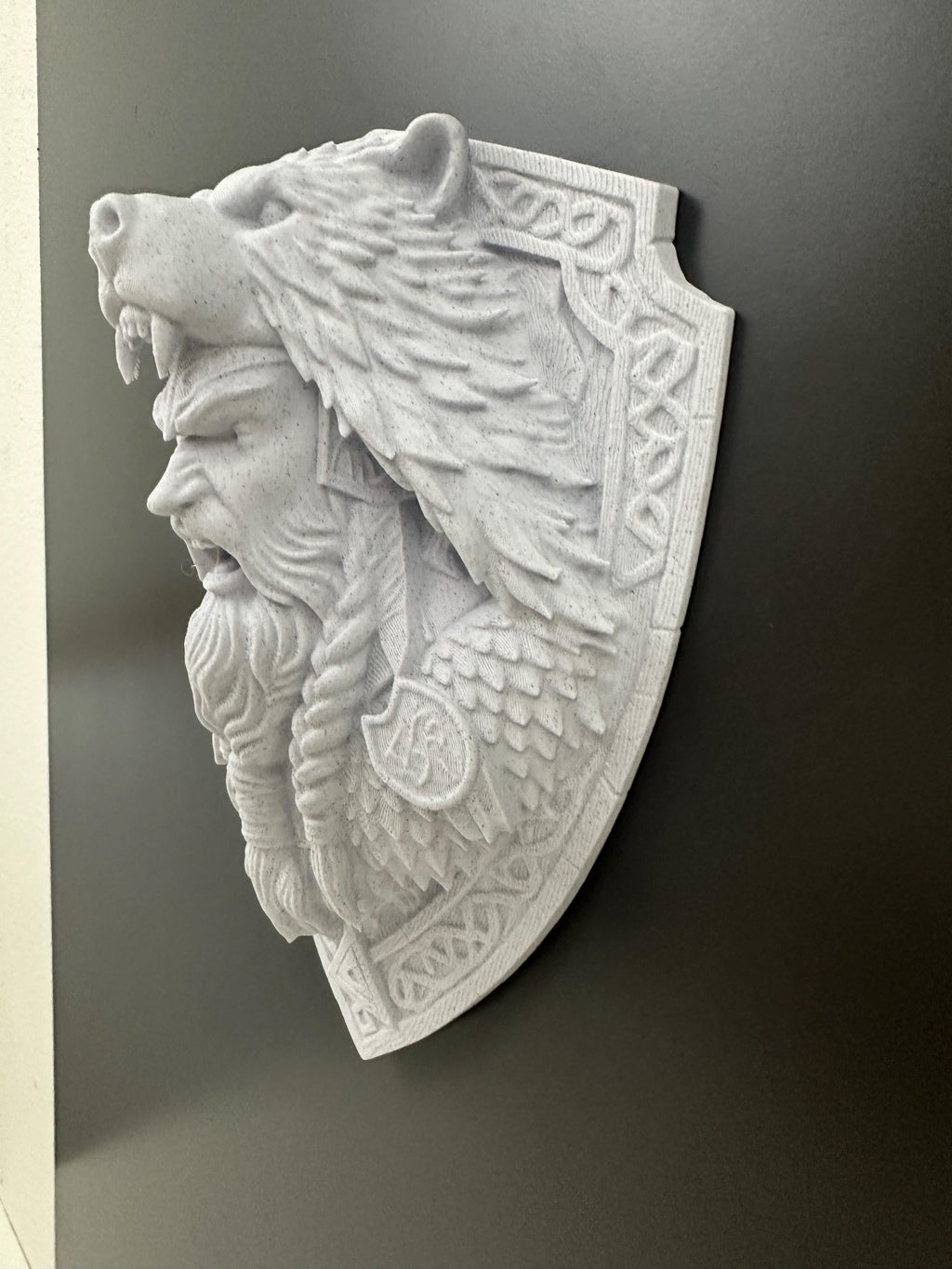 Viking Berserker Bear Helmet Wall Plaque - Norse Warrior Wall Decor - Nordic Shield Sculpture - Viking Wall Art - Mythology Decor 9x6x3.5
