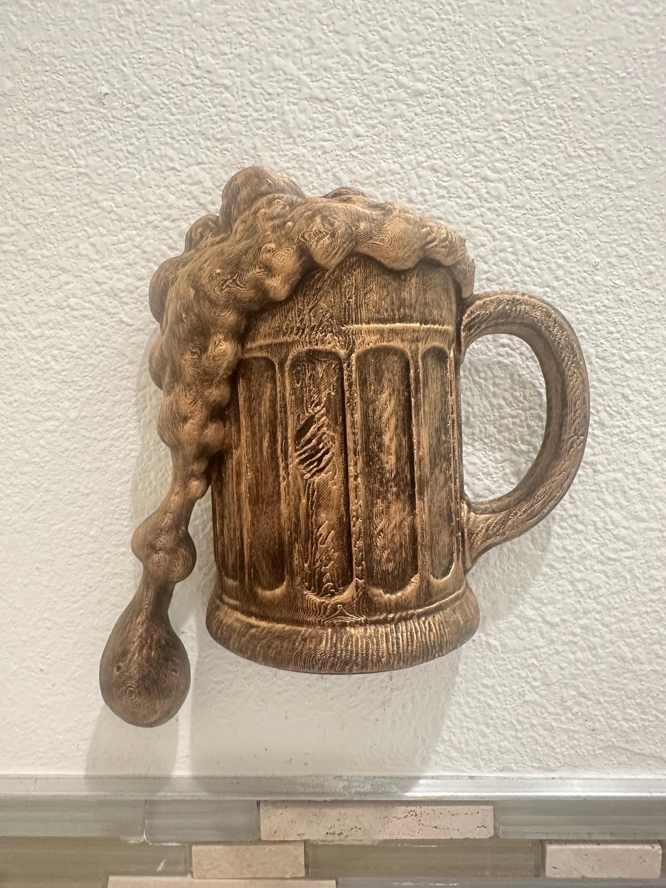 Spilling Beer Mug Wall Sculpture - 3d Bar Decor - Unique Man Cave Wall Art - Vintage Style Pub Gift 9x8x3 - Hand Painted