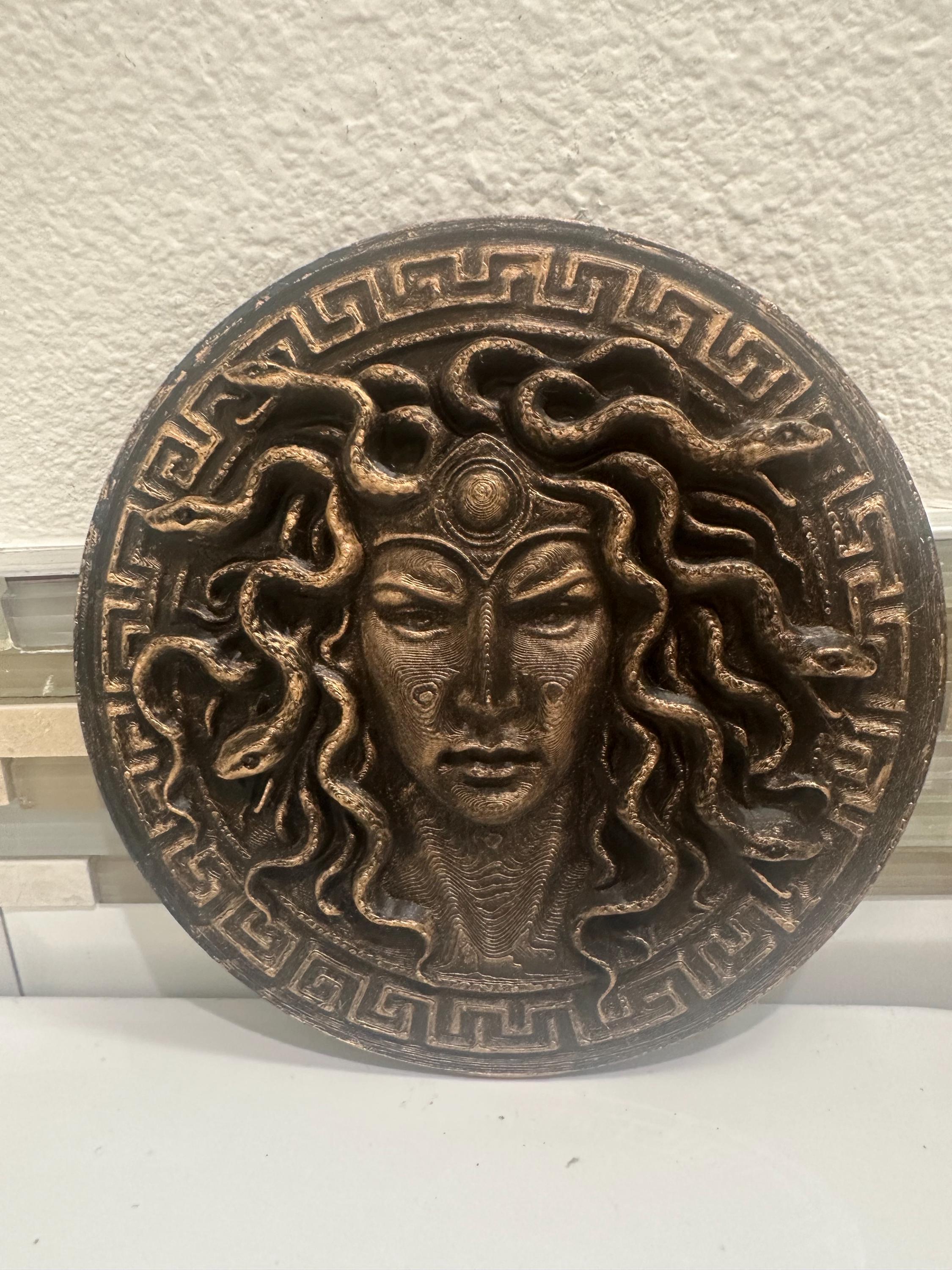 Medusa Head Of Snakes Wall Plaque 8” x 8” Greek Mythology Relief Sculpture Gothic Art Gorgon Round Home Decor Plaster