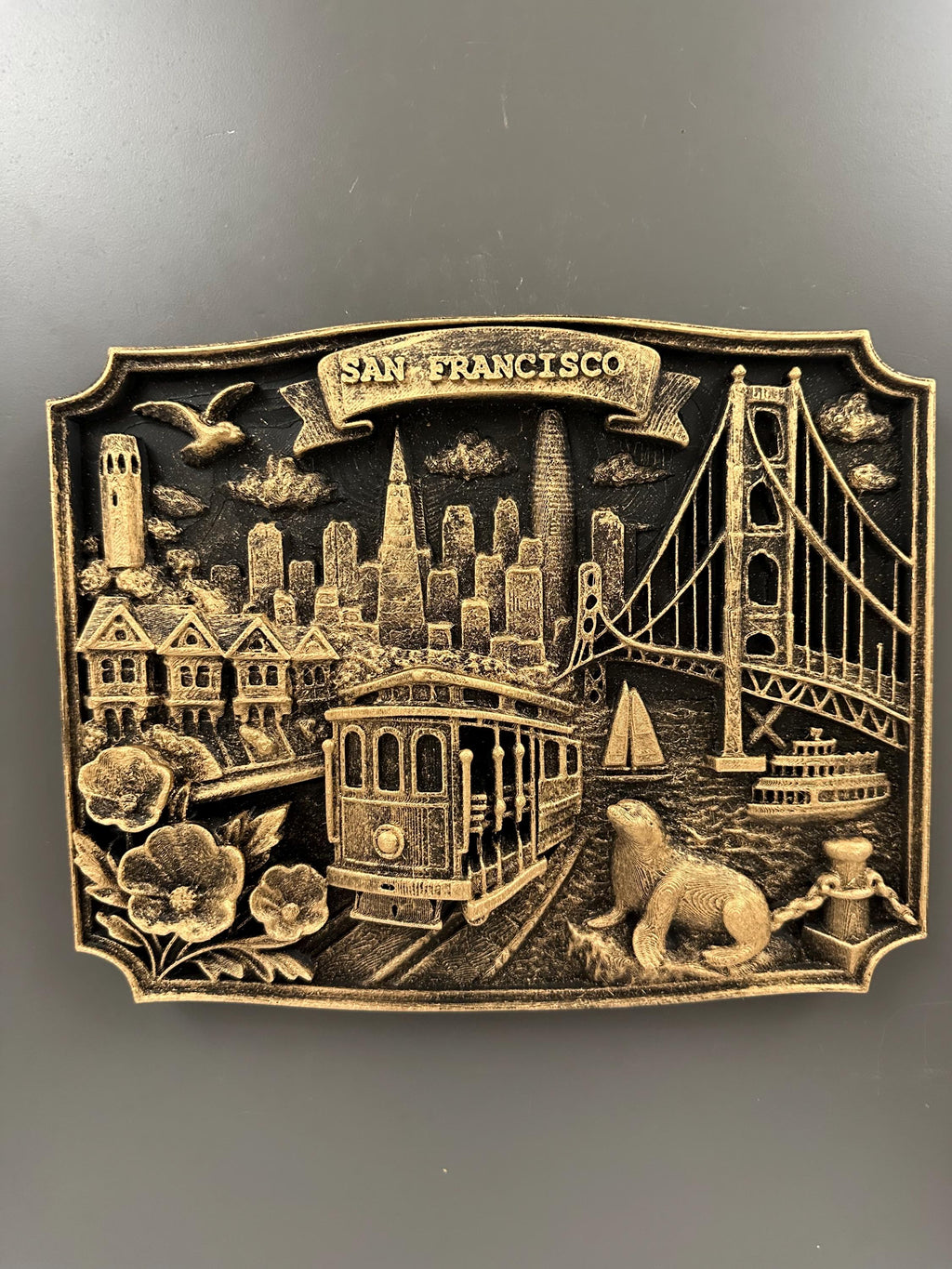 San Francisco Skyline Wall Art - Golden Gate Bridge Cable Car Sculpture - SF Cityscape Wall Hanging - California Travel Gift, Bay Area Decor