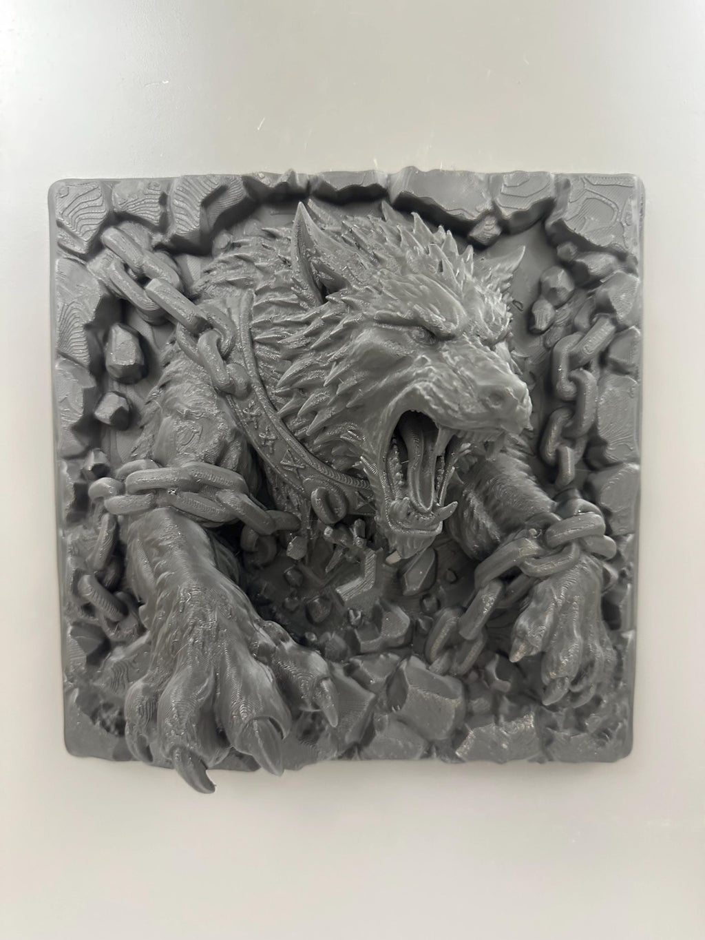 Fenrir Wolf Breaking Chains Wall Relief