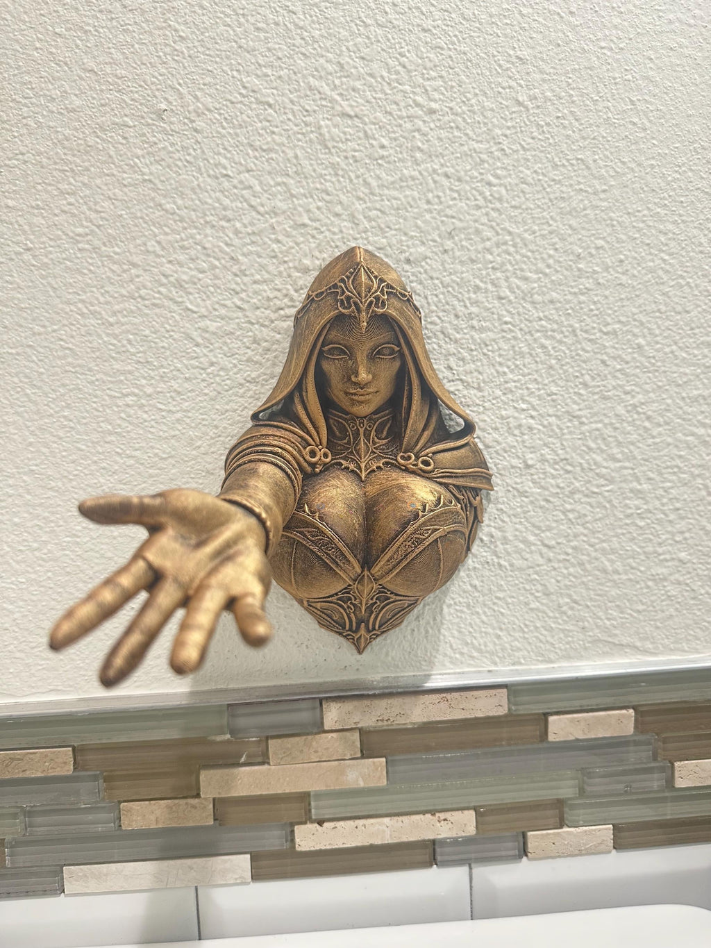 Fantasy Sorceress Goddess Wall Hand Towel Holder - Gothic Medieval Maiden Hand Hook - Unique Hand Painted Bathroom Wall Decor - Dark Gamer
