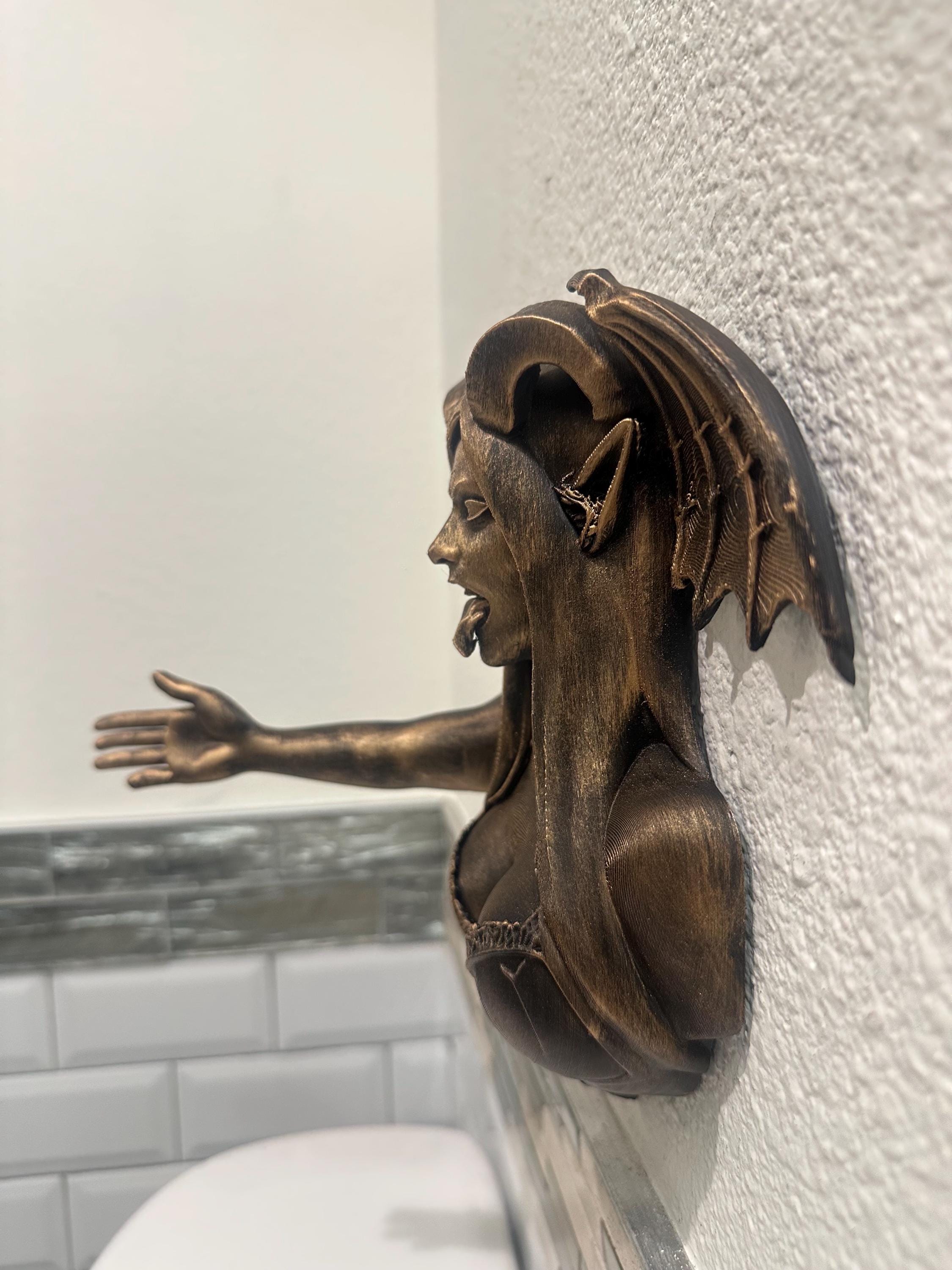Gothic Demon Succubus Wall Hand Towel Holder - Dark Fantasy Bathroom Decor - Gothic  Wall Mount Art - Hand Painted Mythical Gamer Decor 9”