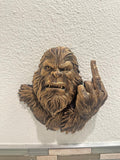 Hand Painted Bigfoot Wall Mount - Rude Sasquatch Middle Finger - Funny Man Cave Wall Decor - Rustic Cryptid Fantasy Bar Home Decor 9x8”