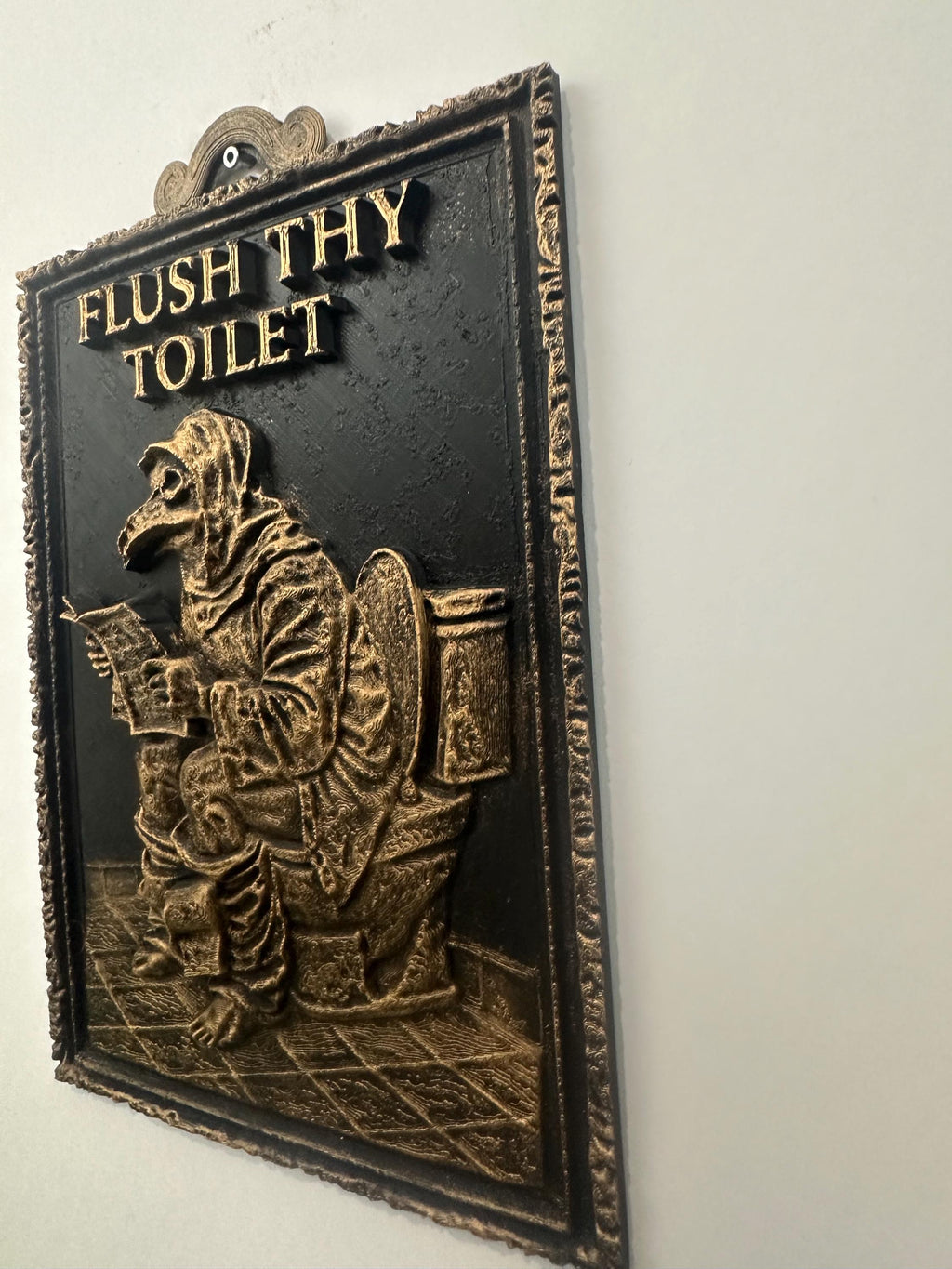 Flush Thy Toilet Gothic Bathroom Wall Art - Plague Doctor Bathroom Decor - Funny Medieval Wall Sculpture - Whimsigoth Dark Humor Decor 10x6