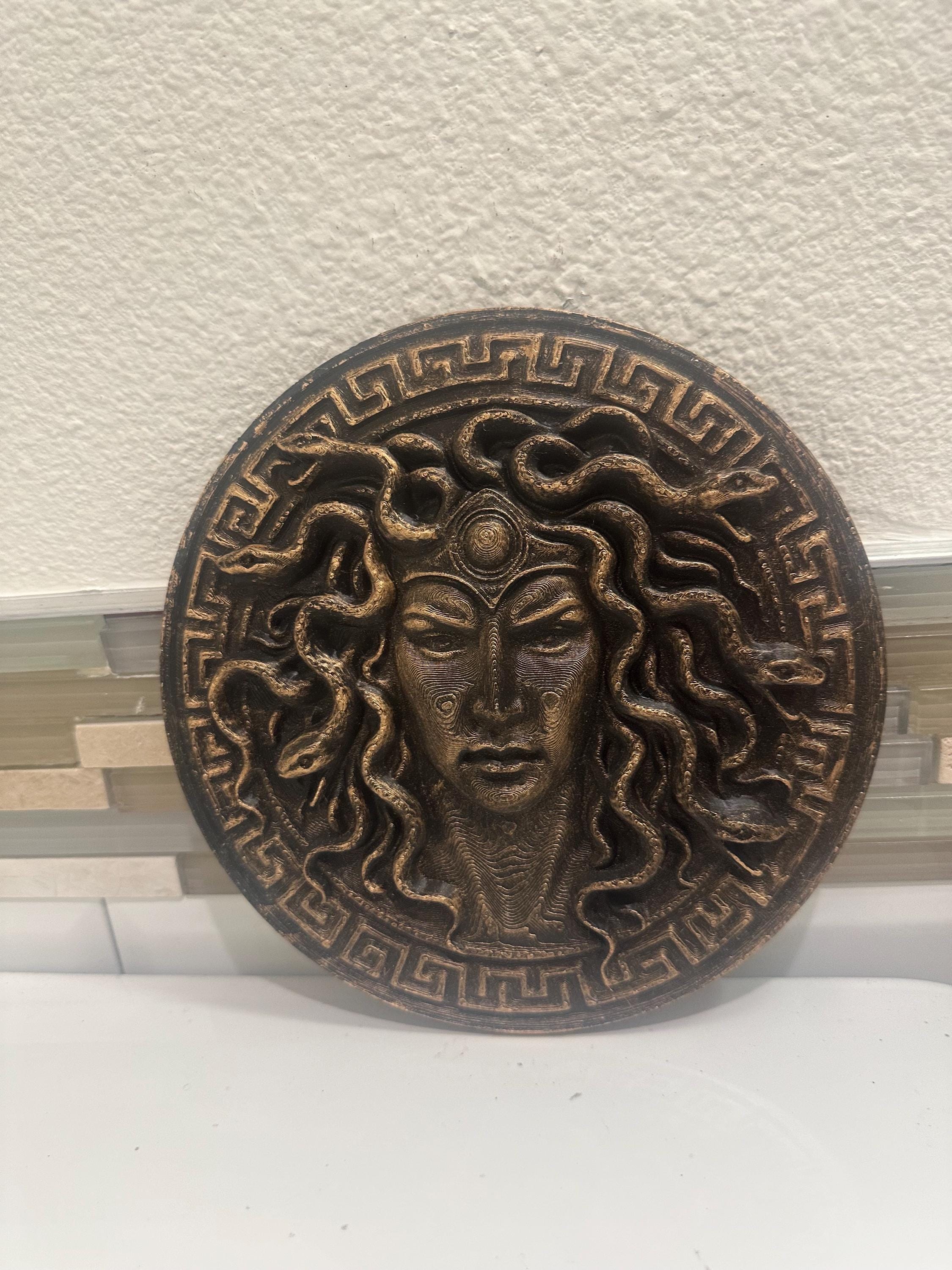Medusa Head Of Snakes Wall Plaque 8” x 8” Greek Mythology Relief Sculpture Gothic Art Gorgon Round Home Decor Plaster