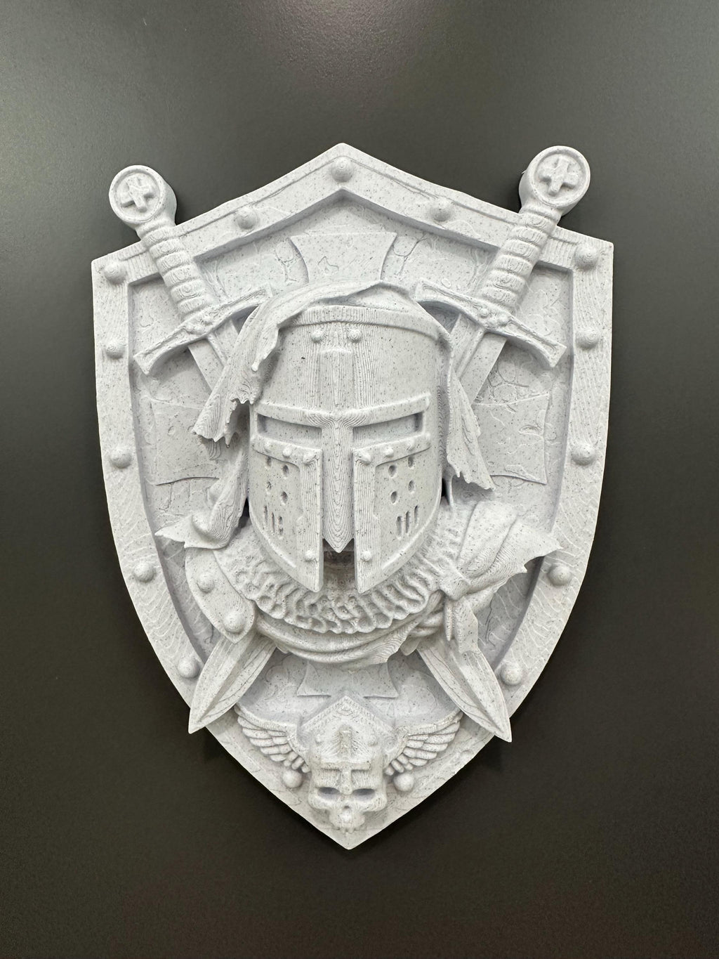 Medieval Crusader Templar Knight Shield Wall Decor - Armor Plaque - Warrior Shield Mounted Sculpture - Stone Stone 9x7x3”