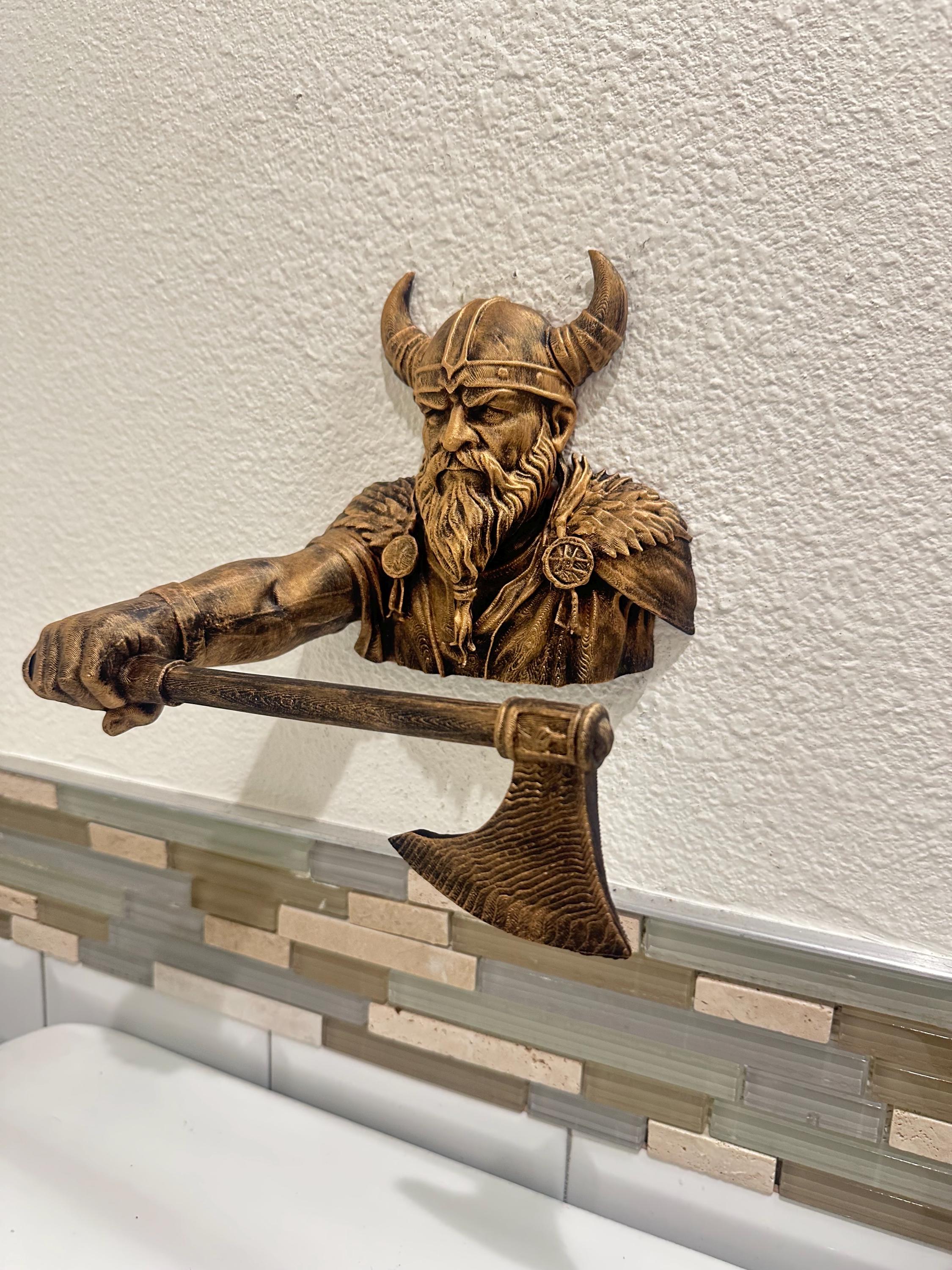Viking Hand Towel Holder - Norse Warrior Axe Wall Decor - Rustic Bathroom Towel Bar - Medieval Wall Art - Hand Painted Wall Mount Home Decor