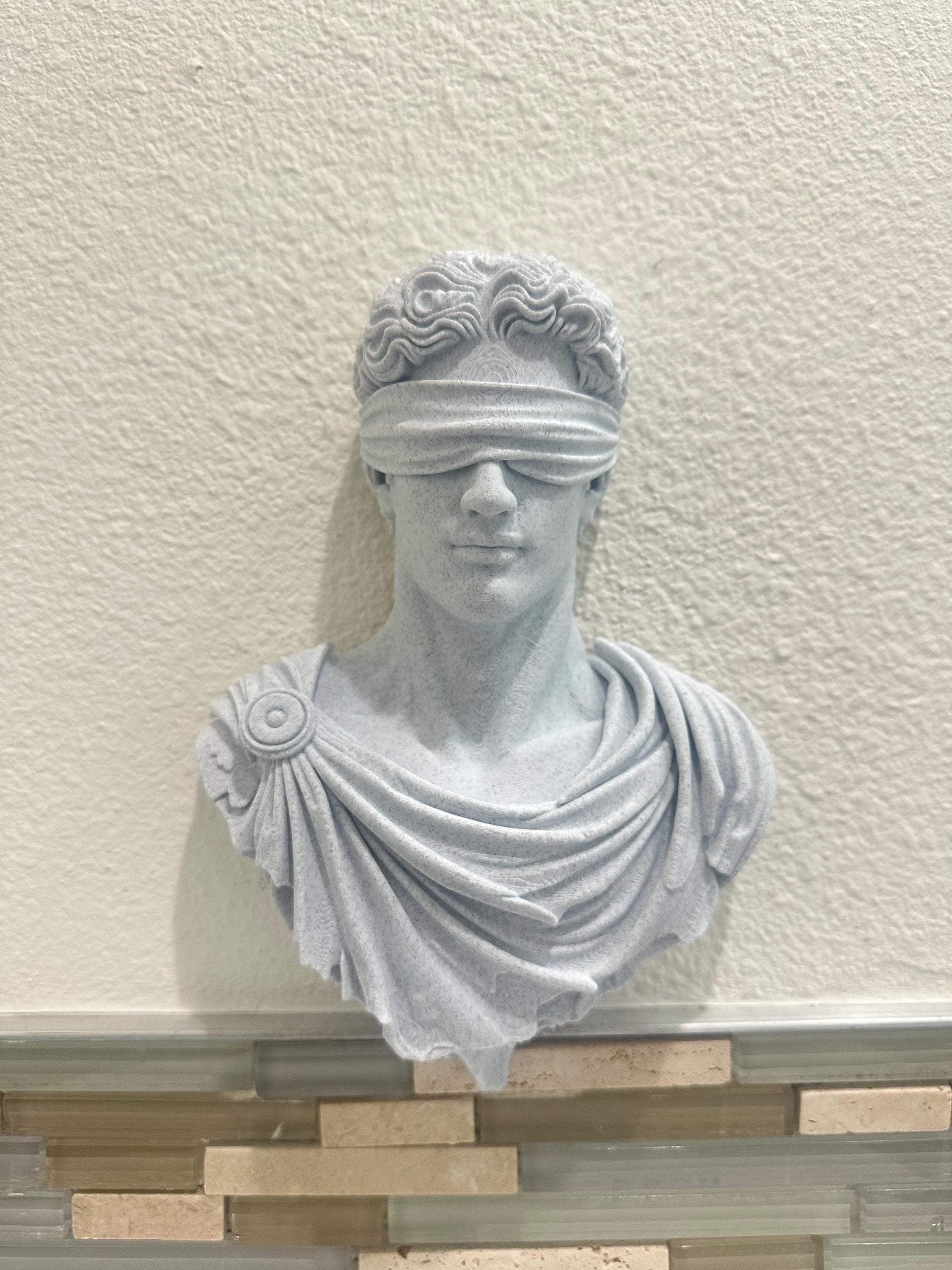 Blindfolded Classical Statue Bust - Greek Roman Sculpture - Modern Art Decor - Mythology Home Accent - Unique Philosophy Art 9”