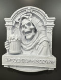 Saint of Hangovers Wall Plaque - Gothic Bathroom Decor - Funny Skull Bar Art - Medieval Tavern Wall Sculpture - Man Cave Gift 9x7x2”