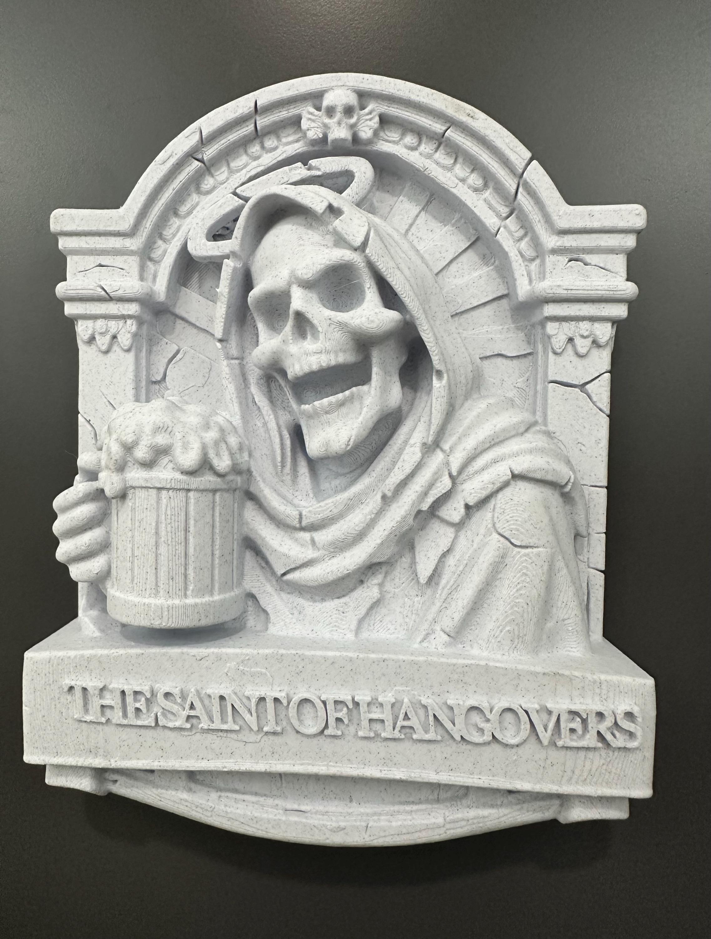 Saint of Hangovers Wall Plaque - Gothic Bathroom Decor - Funny Skull Bar Art - Medieval Tavern Wall Sculpture - Man Cave Gift 9x7x2”