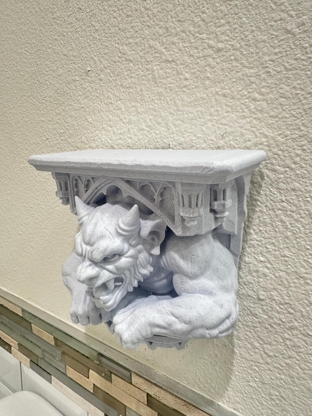 Gothic Bell Tower Gargoyle Wall Shelf - Medieval Cathedral Gargoyle Decor - Dark Academia Wall Art - 7x7x4 Medieval Sculpture