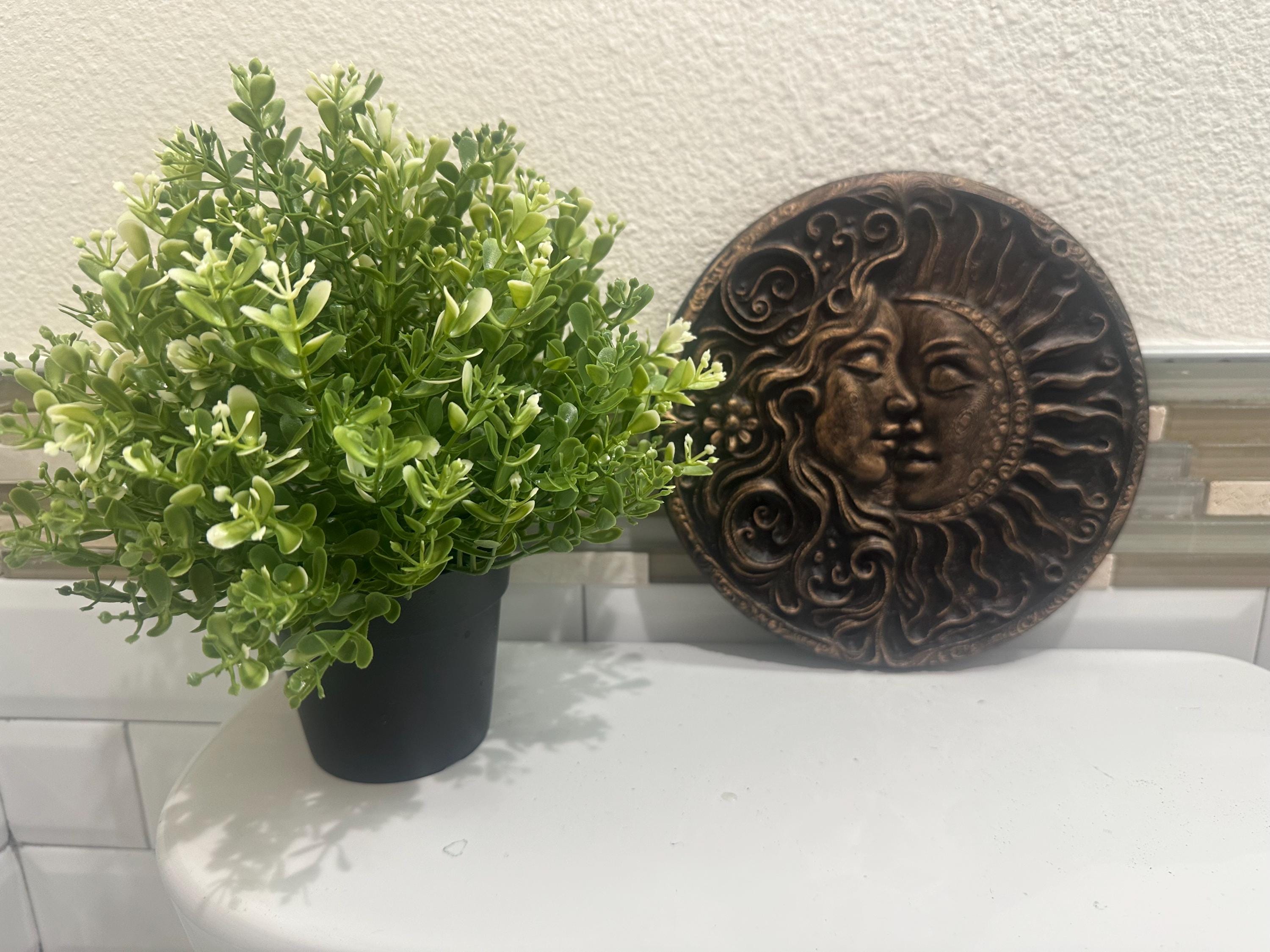 Sun and Moon 8” x 8” Zodiac Astrology Wall Plaque Art Sign 3d Relief Sculpture Home Decor Spiritual Celestial Boho Round