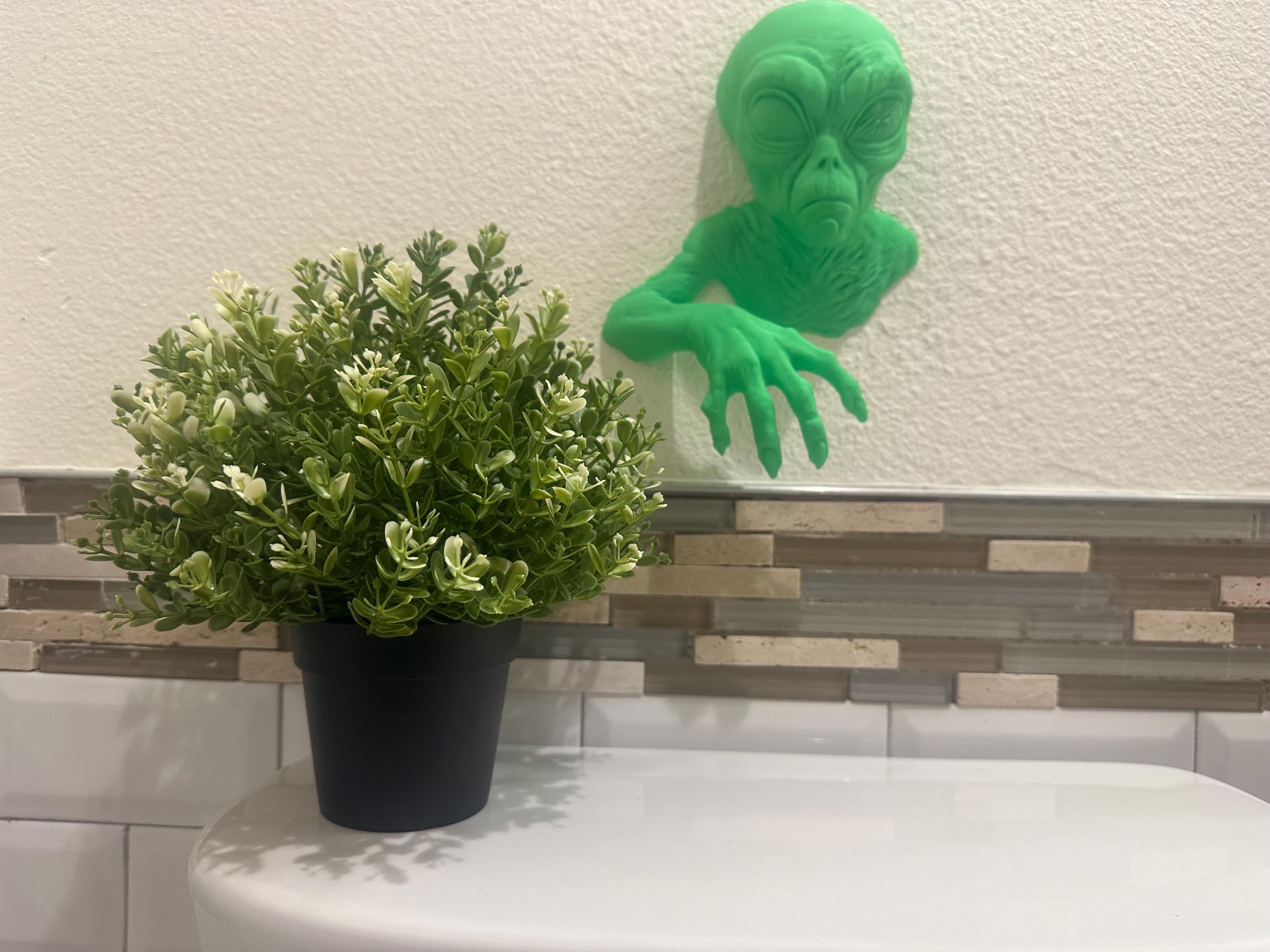 Alien Wall Mount Hanging Sculpture - Extraterrestrial Sci-fi Home Decor - 9x7x3 Green Alien Art