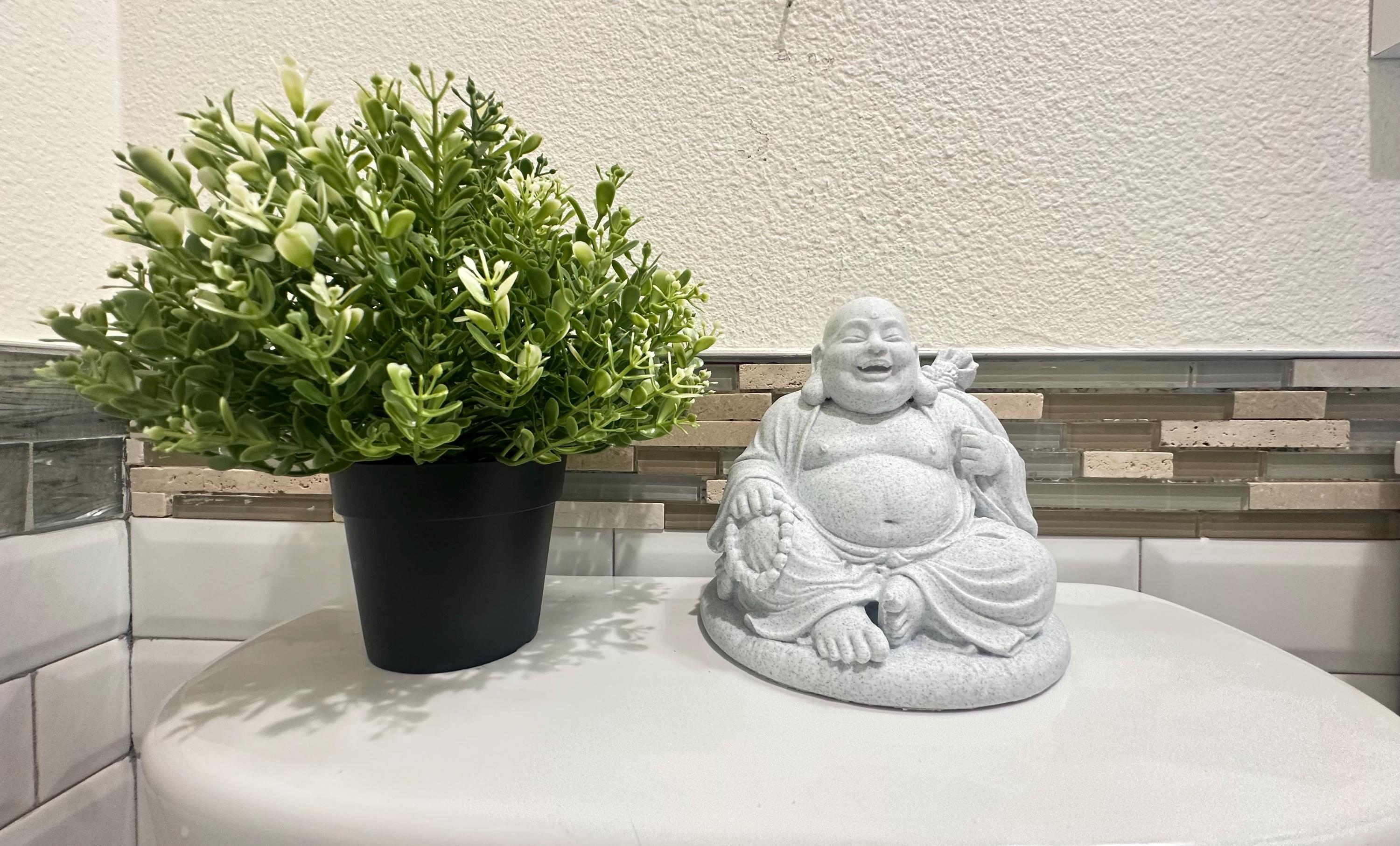 Laughing Buddha Statue 6” Zen Meditation Home Decor - Meditating Desk Decor - Buddha Figurine - Spiritual Shelf Decor - Office Zen Decor