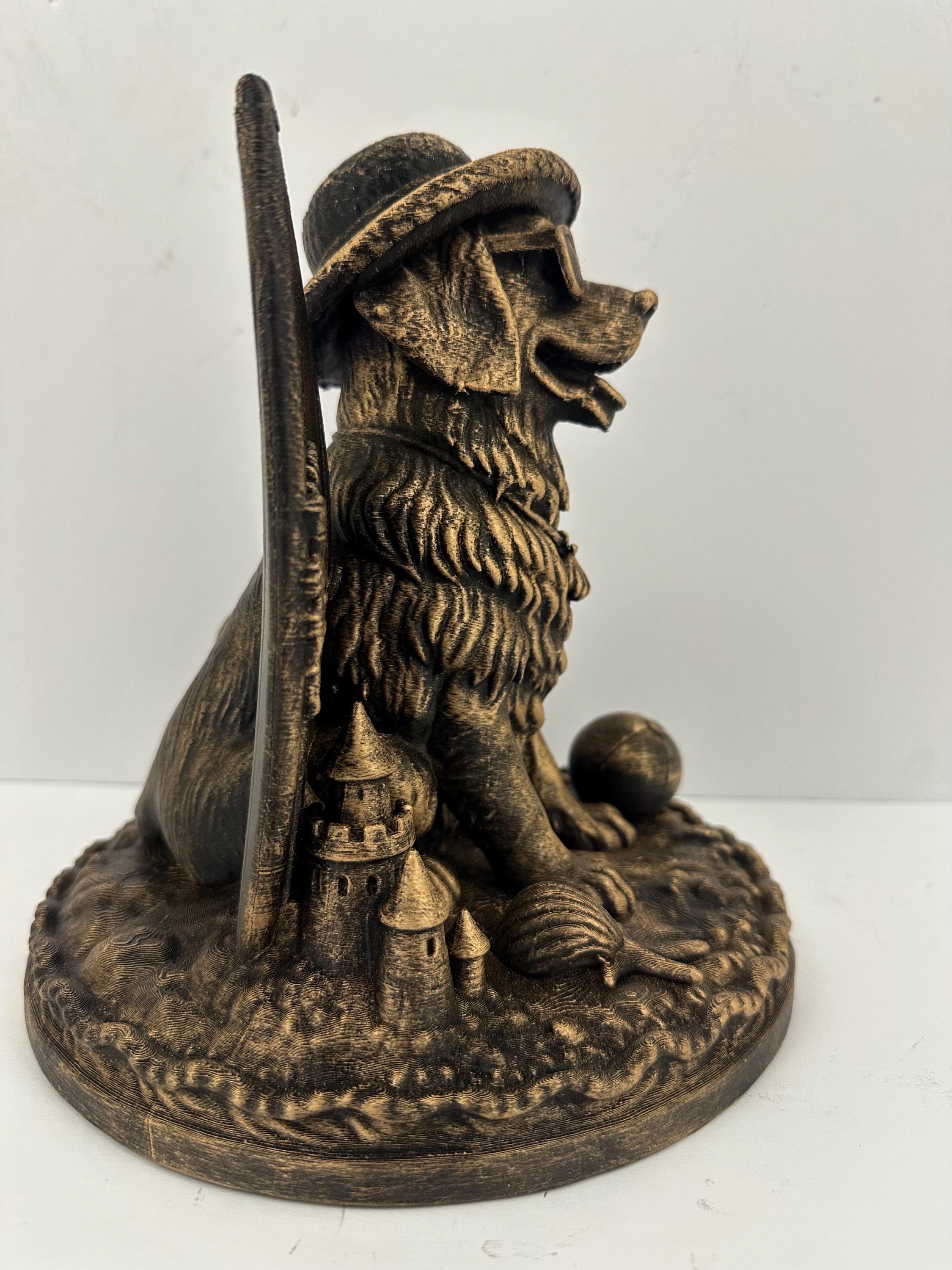 Beach Dog Statue with Surfboard - Coastal Golden Retriever Sculpture - Antique Bronze Finish - Beach House Decor - Dog Lover Gift - Surfer