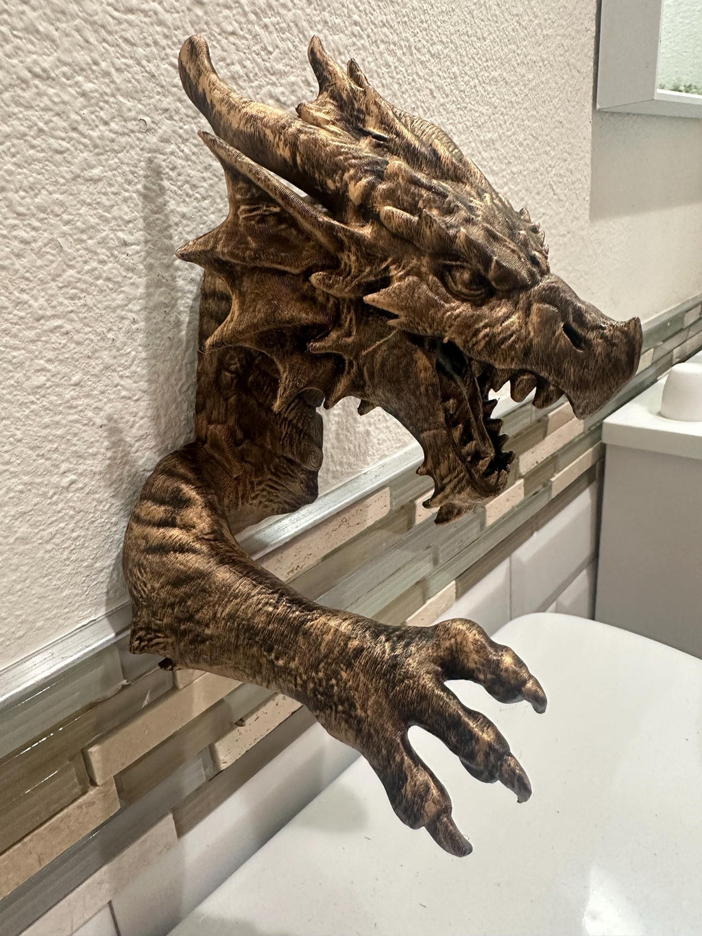 3D Dragon Fantasy 8x5x5 3d Hanging Wall Mounted Sculpture Home Decor - Head and Claw - Gothic Medieval Head and Claw - Hand Painted