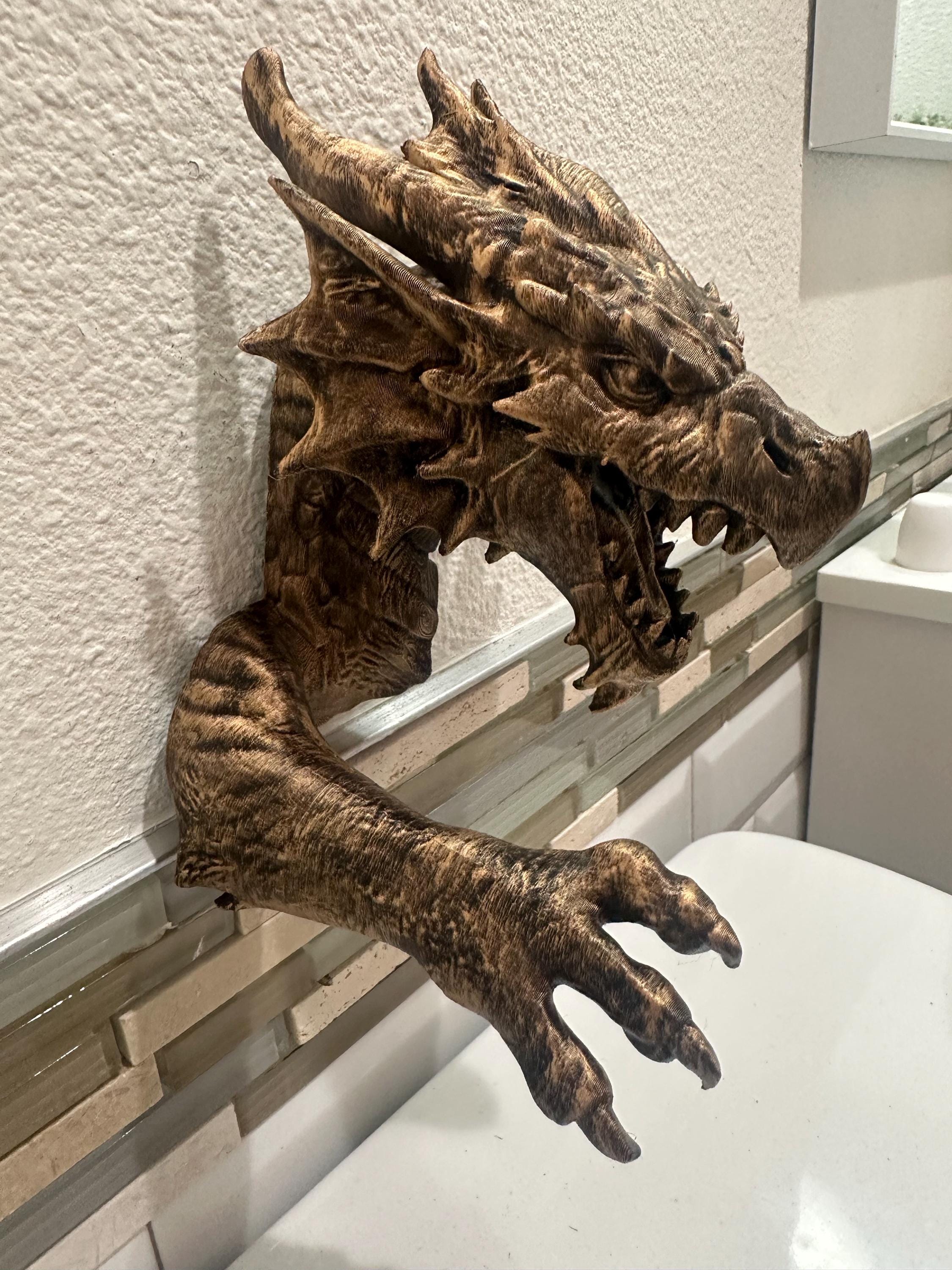 3D Dragon Fantasy 8x5x5 3d Hanging Wall Mounted Sculpture Home Decor - Head and Claw - Gothic Medieval Head and Claw - Hand Painted