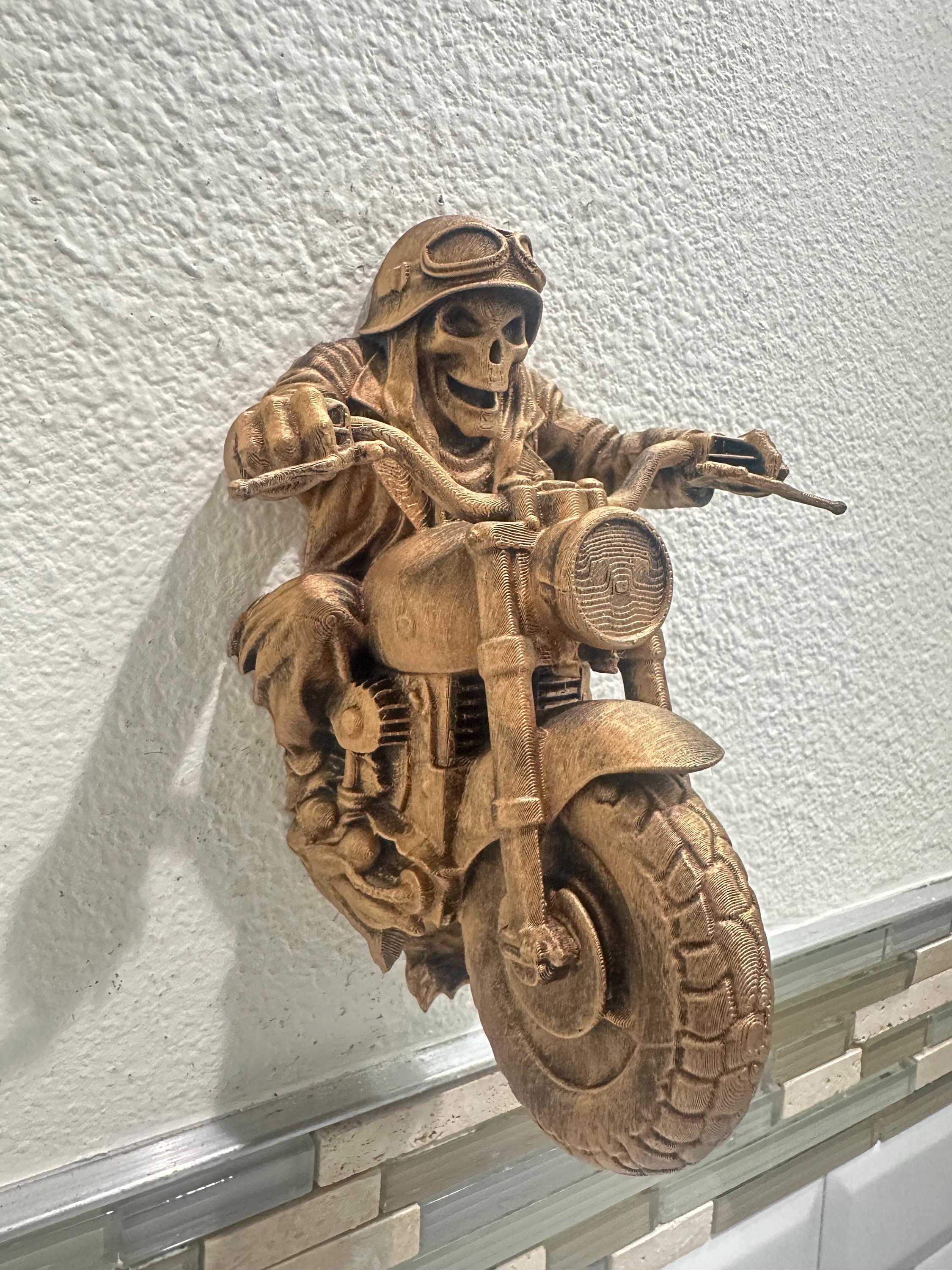 Grim Reaper Skeleton Biker Riding Motorcycle Wall Decor - Gothic Man Cave Garage Bar Wall Art - Biker Gift - Hand Painted 8”
