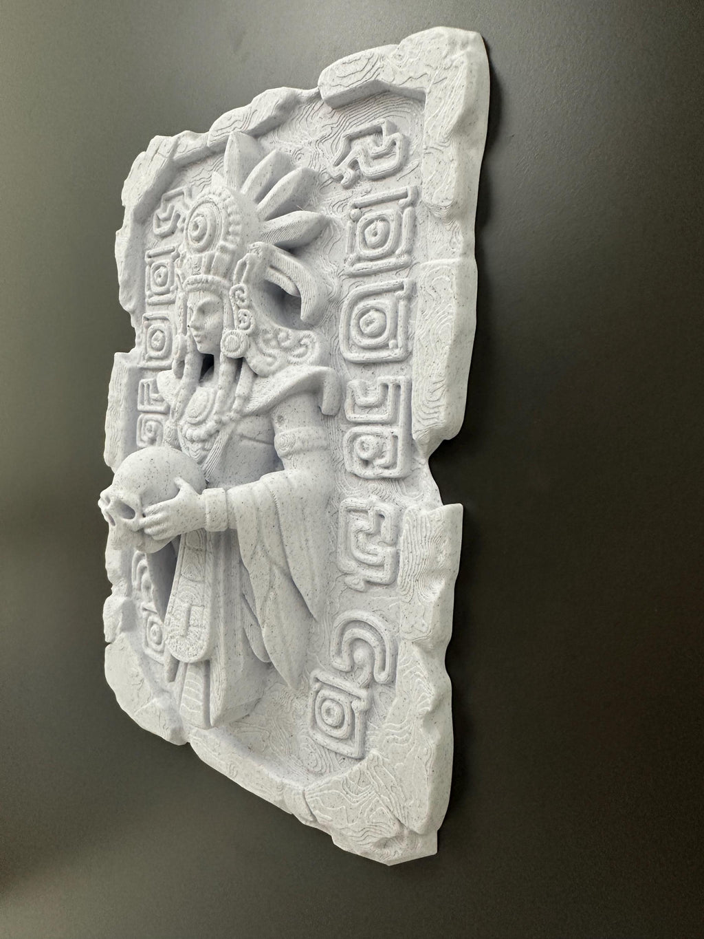 Ancient Skull Wall Plaque - Ritual Aztec Style Decor - Gothic Altar Wall Art - Dark Academia Sculpture - Mayan Stone Relief - Man Cave Decor