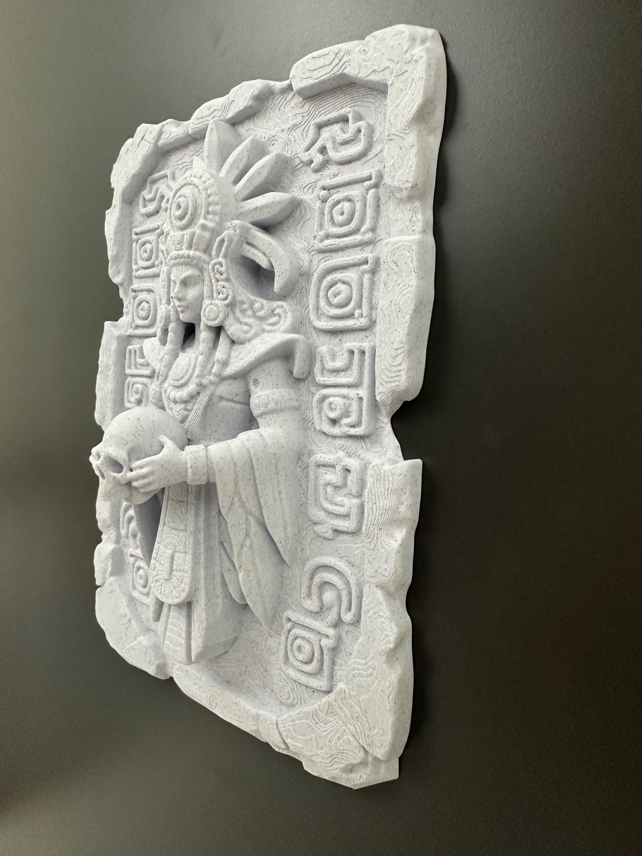 Ancient Skull Wall Plaque - Ritual Aztec Style Decor - Gothic Altar Wall Art - Dark Academia Sculpture - Mayan Stone Relief - Man Cave Decor