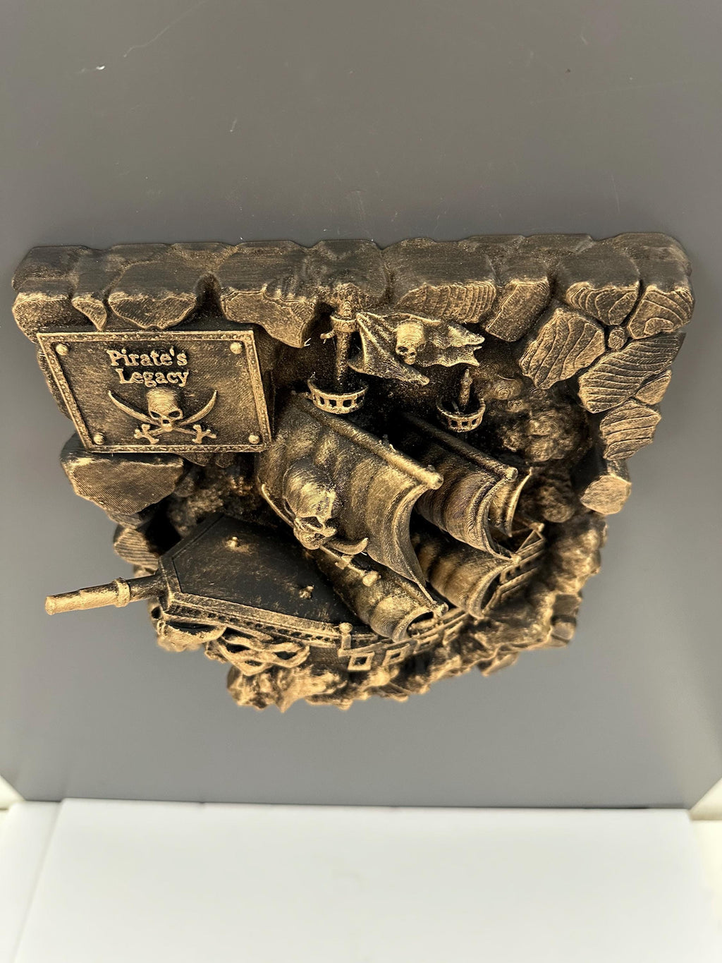 Pirate Ship Wall Decor, Ghost Ship Wall Art Sculpture, Nautical Skull Wall Plaque, Antique Gold Pirate Decor, Jolly Roger Wall Hanging Gif