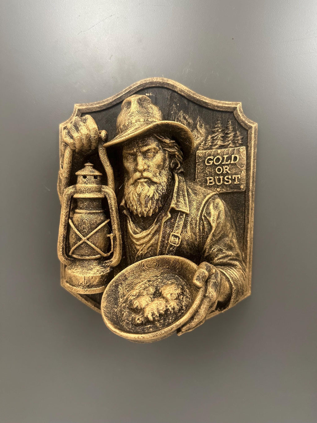 Gold Miner Wall Sculpture - Western Prospector Wall Decor - Gold Rush Wall Mount, Rustic Cowboy Cabin Decor - Old West Miner Art