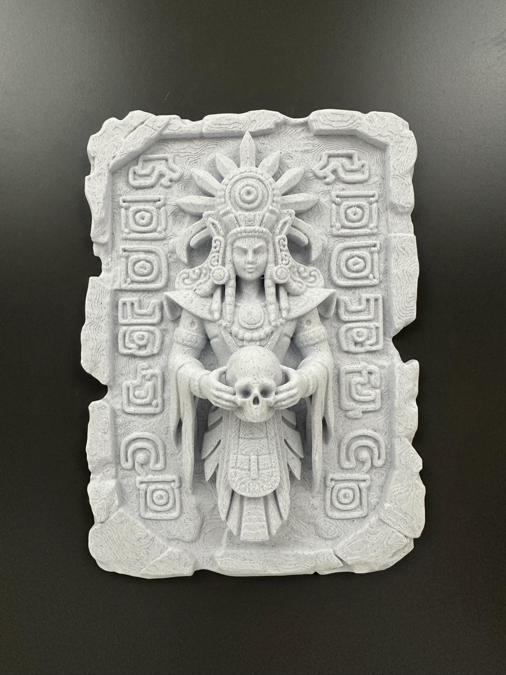 Ancient Skull Wall Plaque - Ritual Aztec Style Decor - Gothic Altar Wall Art - Dark Academia Sculpture - Mayan Stone Relief - Man Cave Decor
