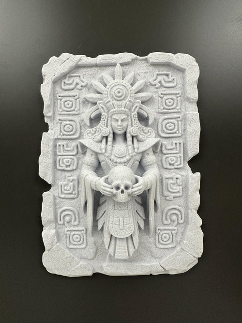 Ancient Skull Wall Plaque - Ritual Aztec Style Decor - Gothic Altar Wall Art - Dark Academia Sculpture - Mayan Stone Relief - Man Cave Decor