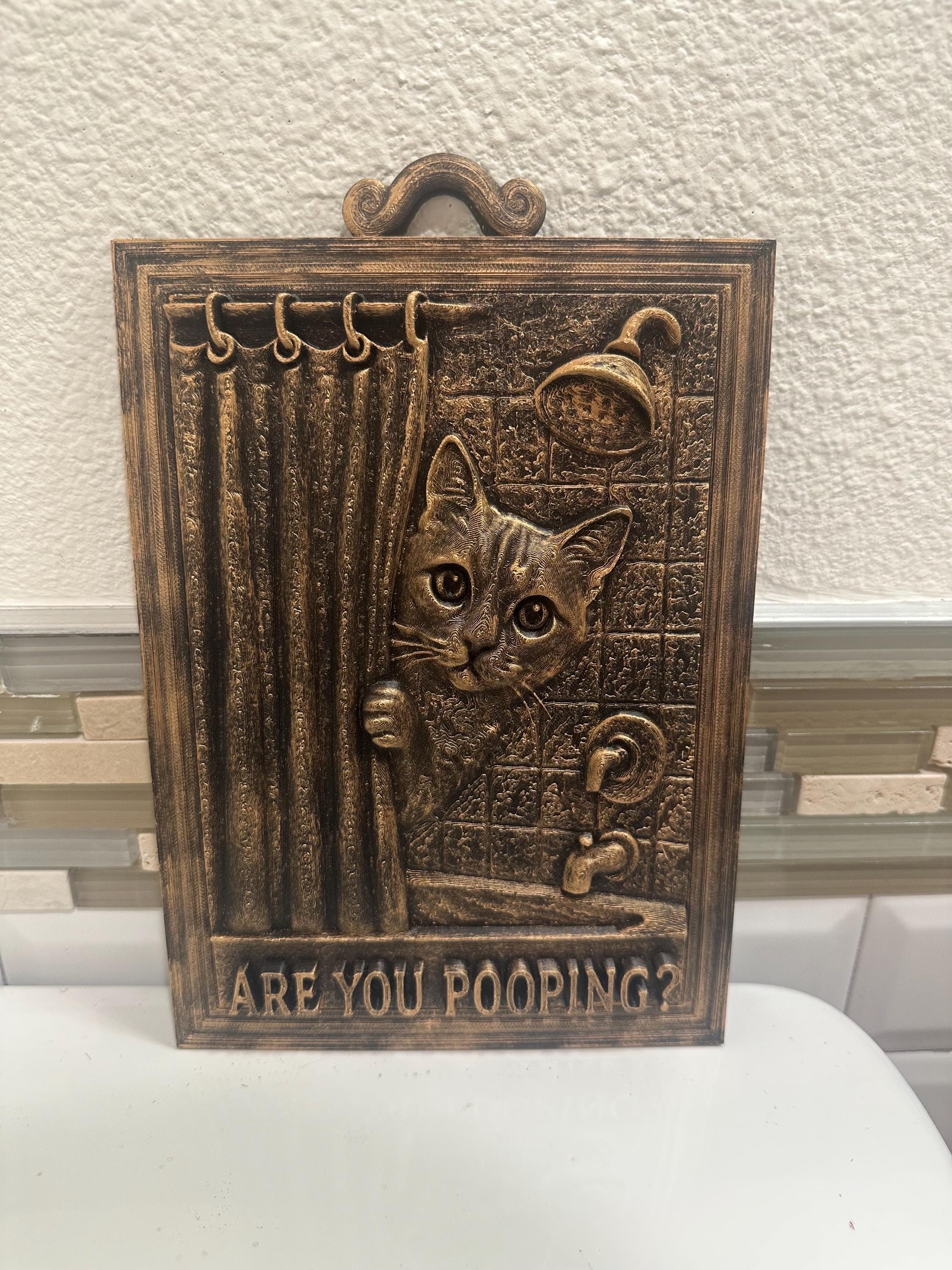 Custom Hand Painted 9” x 6” Funny Are You Pooping Cat Bathroom Sign Wall Art Home Decor 3D Hanging Humor Gift Vintage Sculpture Antique