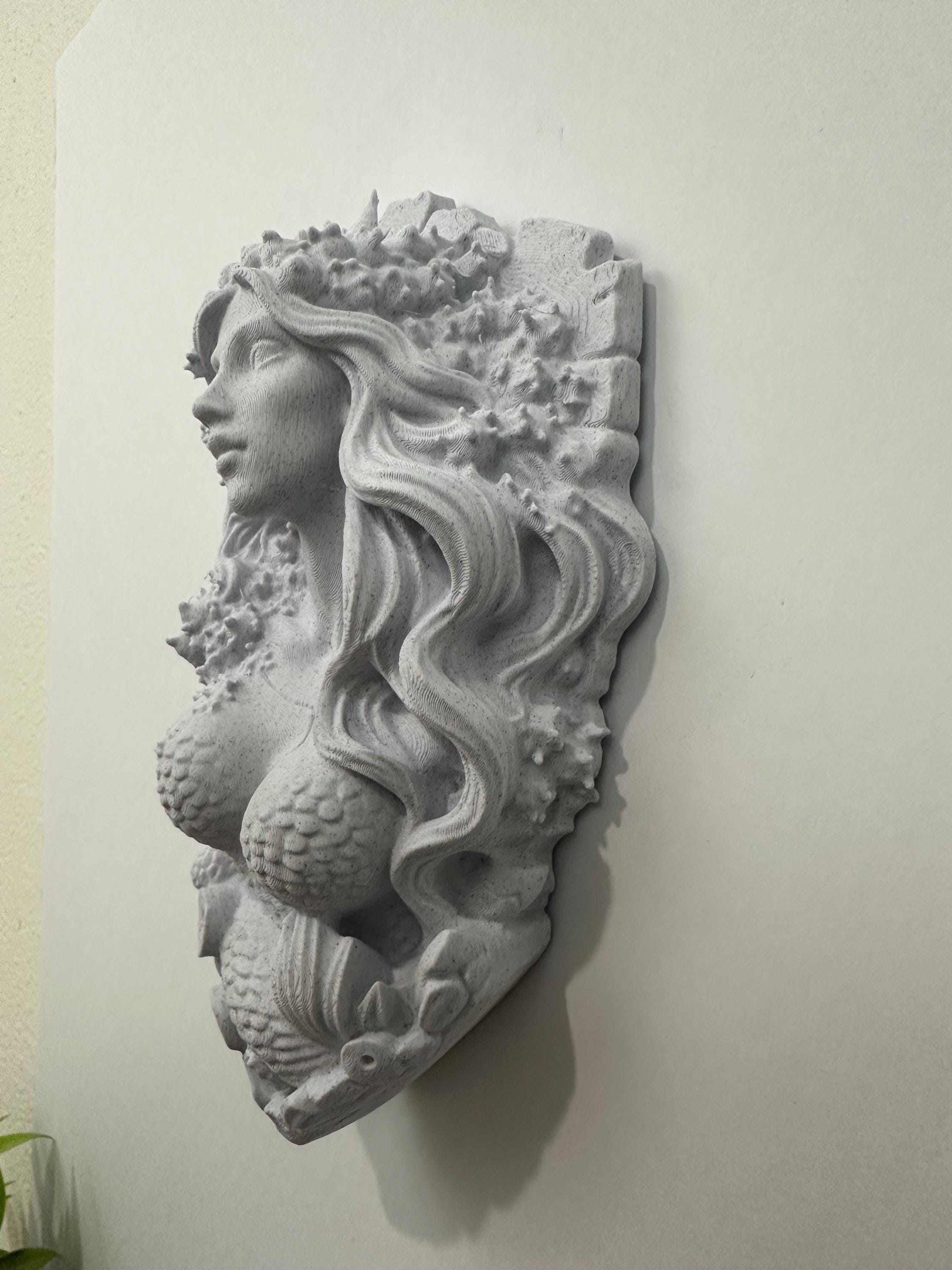 Gothic Mermaid Siren Wall Sculpture - Mythology Sea Goddess Statue Wall Decor - Dark Ocean Fantasy Art - Nautical Home Decor 9x6x3 Stone