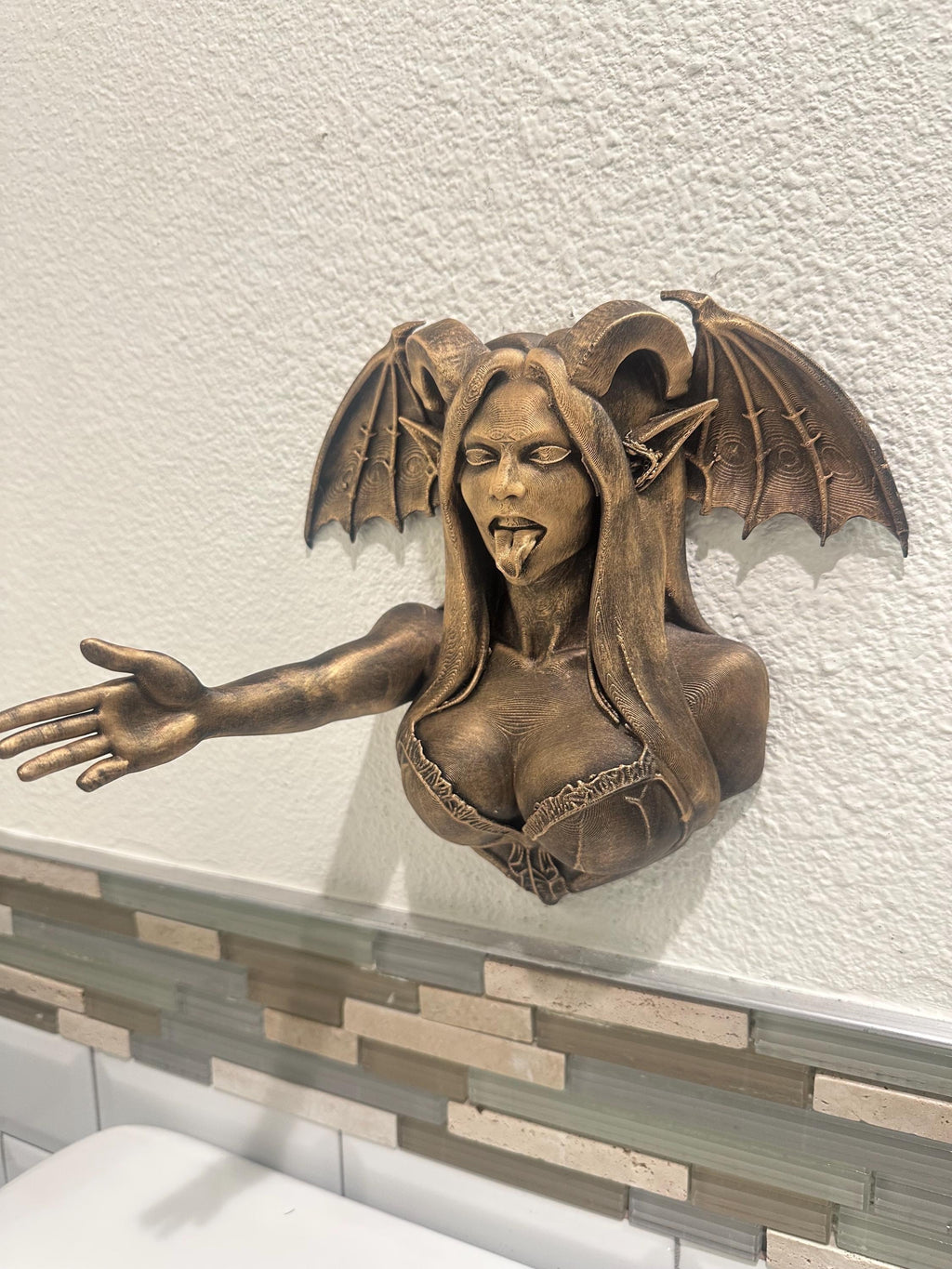 Gothic Demon Succubus Wall Hand Towel Holder - Dark Fantasy Bathroom Decor - Gothic  Wall Mount Art - Hand Painted Mythical Gamer Decor 9”