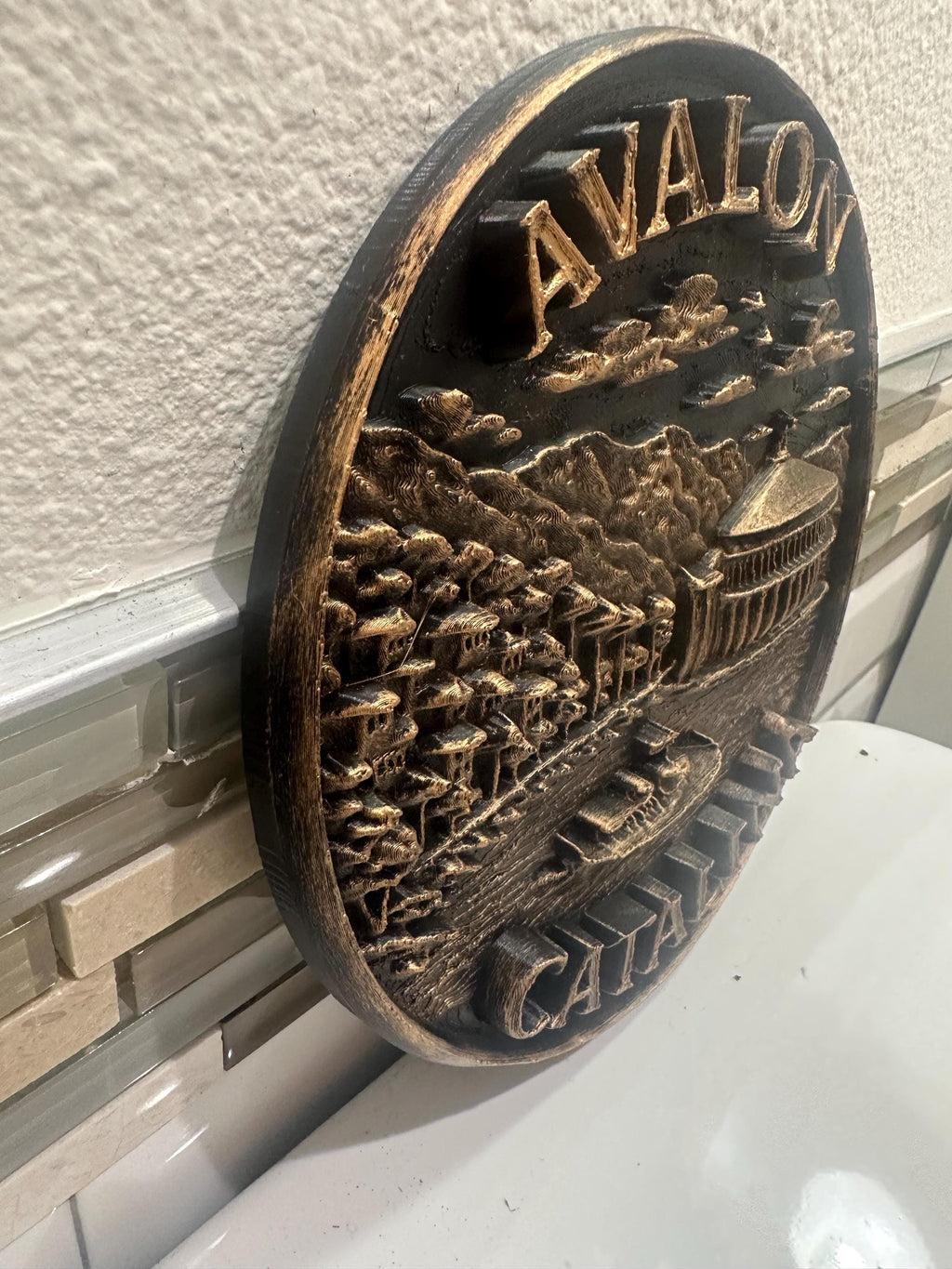 Limited Hand Painted Avalon Bay Santa Catalina Island 8” x 8” 3d Relief Wall Art Plaque Casino Sculpture