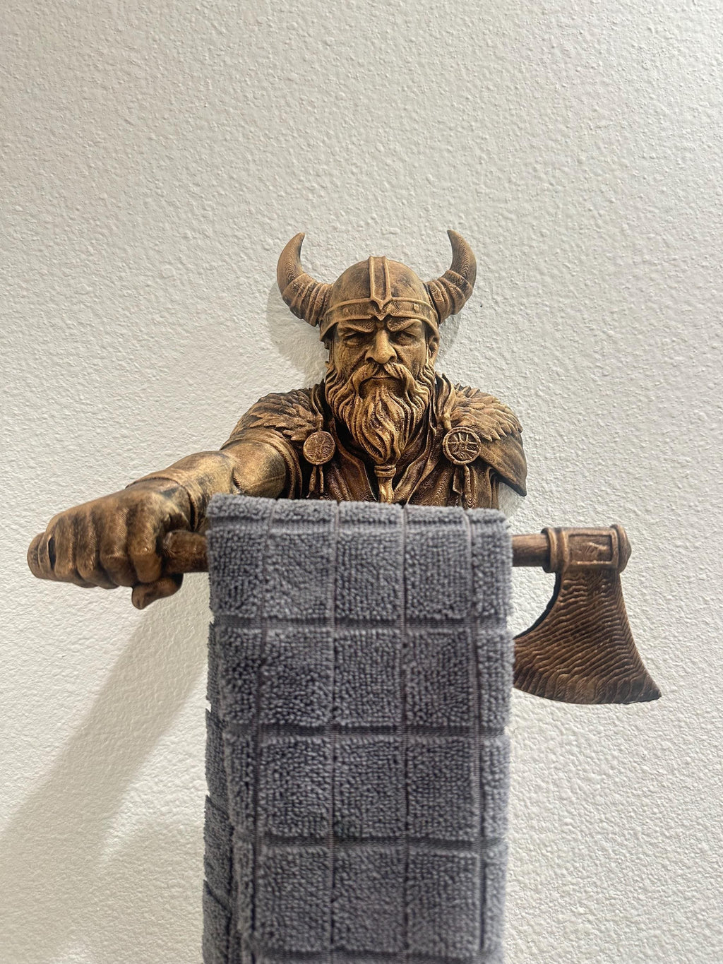 Viking Hand Towel Holder - Norse Warrior Axe Wall Decor - Rustic Bathroom Towel Bar - Medieval Wall Art - Hand Painted Wall Mount Home Decor