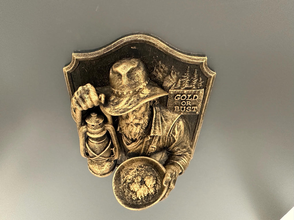 Gold Miner Wall Sculpture - Western Prospector Wall Decor - Gold Rush Wall Mount, Rustic Cowboy Cabin Decor - Old West Miner Art
