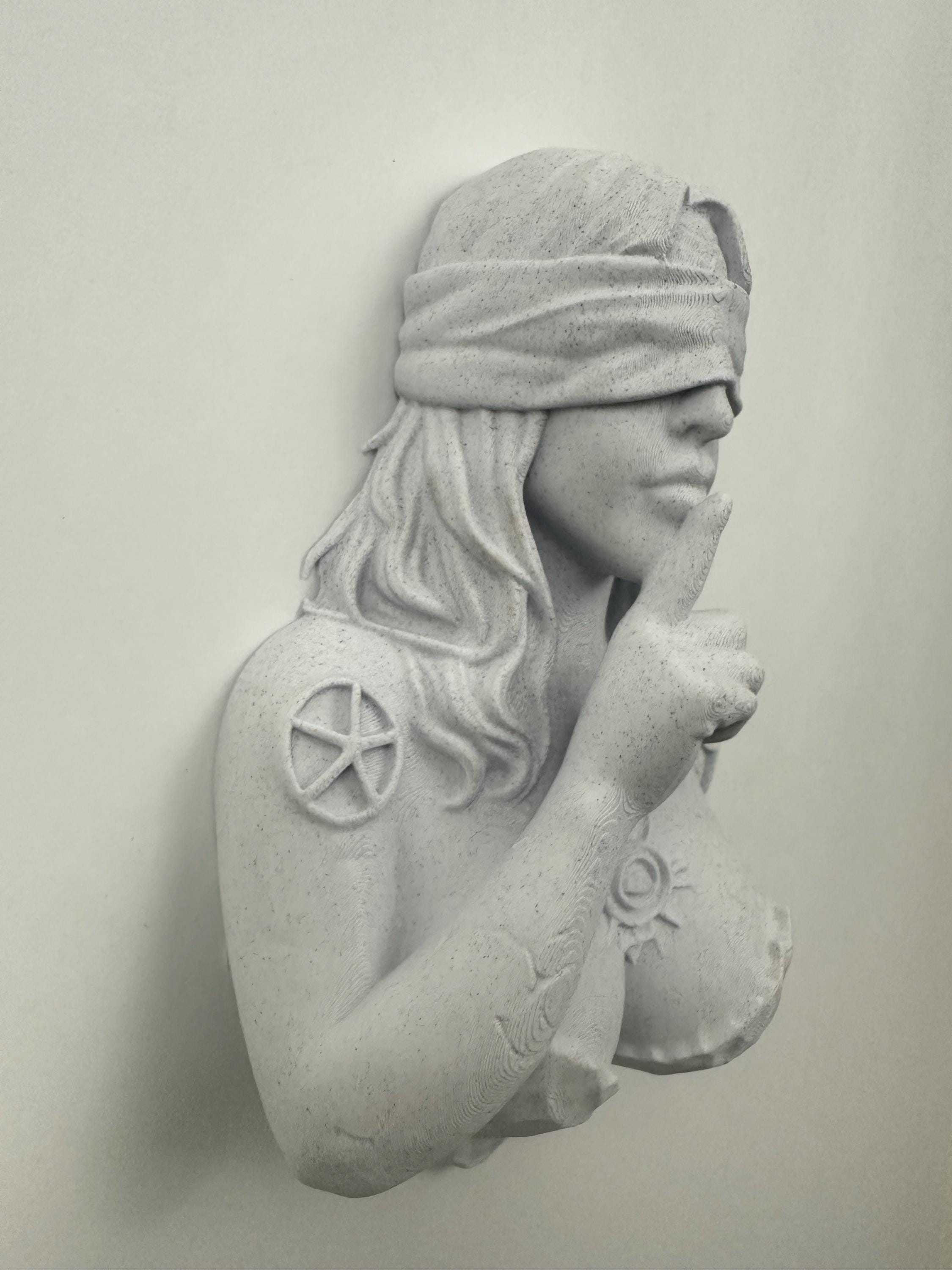 Blindfolded Oracle Wall Sculpture - Gothic Mythology Decor - Mystic Woman Bust Art - Occult Wall Hanging - Dark Fantasy Home Decor 9x6x3