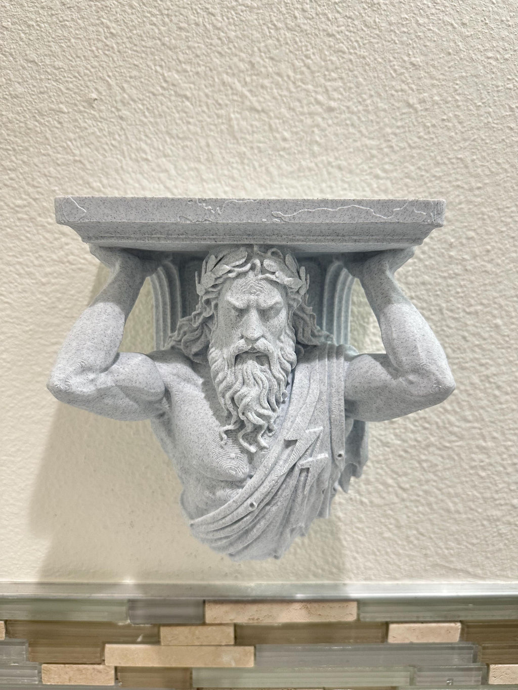 Zeus Wall Shelf - Greek Mythology Decor - God of Thunder Sculpture - Classical Wall Mount Shelf - Small Floating Shelf 8x7x4