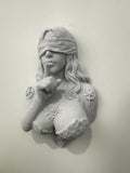 Blindfolded Oracle Wall Sculpture - Gothic Mythology Decor - Mystic Woman Bust Art - Occult Wall Hanging - Dark Fantasy Home Decor 9x6x3