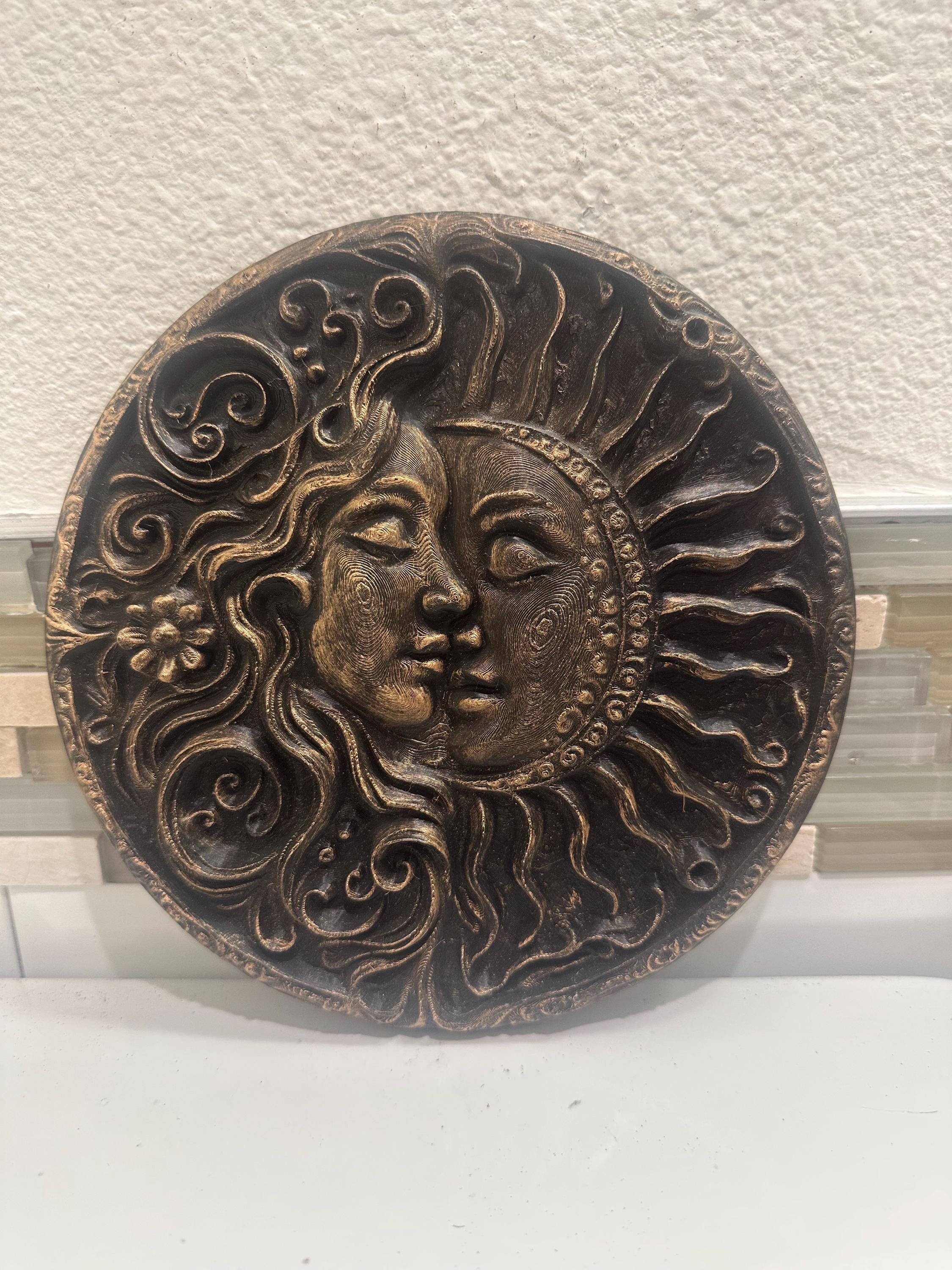 Sun and Moon 8” x 8” Zodiac Astrology Wall Plaque Art Sign 3d Relief Sculpture Home Decor Spiritual Celestial Boho Round