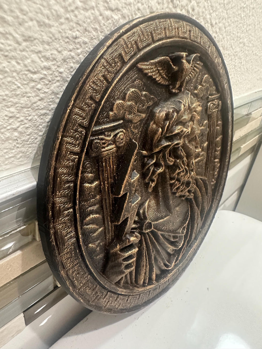Hand Painted 8” x 8” Zues God Of Thunder Wall Plaque Art Sign 3d Relief Sculpture Home Decor - Greek Mythology