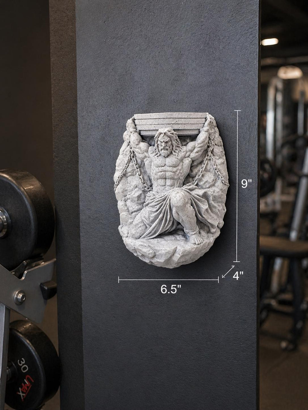 Atlas Wall Sculpture Home Gym Decor | Greek Mythology Titan Statue | Bodybuilder Strength Art | Weightlifting Gift for Him | Man Cave Art