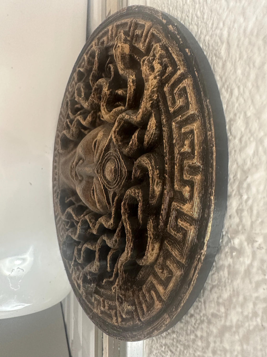Medusa Head Of Snakes Wall Plaque 8” x 8” Greek Mythology Relief Sculpture Gothic Art Gorgon Round Home Decor Plaster