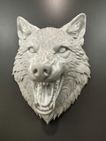 Fierce Wolf Head Wall Mount Plaque - Rustic Cabin Decor - Man Cave Wall Art - Wildlife Sculpture - Lodge Gift For Him 9x7x4.5” Silver
