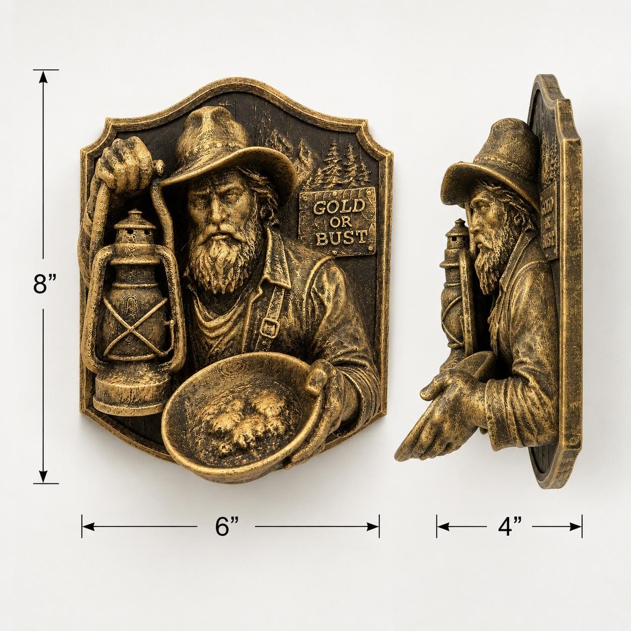 Gold Miner Wall Sculpture - Western Prospector Wall Decor - Gold Rush Wall Mount, Rustic Cowboy Cabin Decor - Old West Miner Art