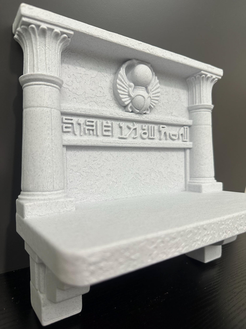 Egyptian Scarab Wall Shelf - Anxient Heiroglyph Stone Style Decor - Pharaoh Temple Display Shelf 9x9x4”