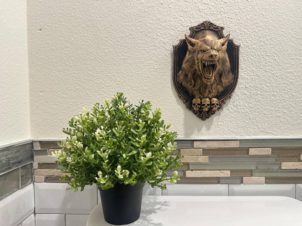 Werewolf Wall Mount - Gothic Wolf Head Wall Decor - Horror Home Art - Dark Fantasy Wall Plaque - Hand Painted