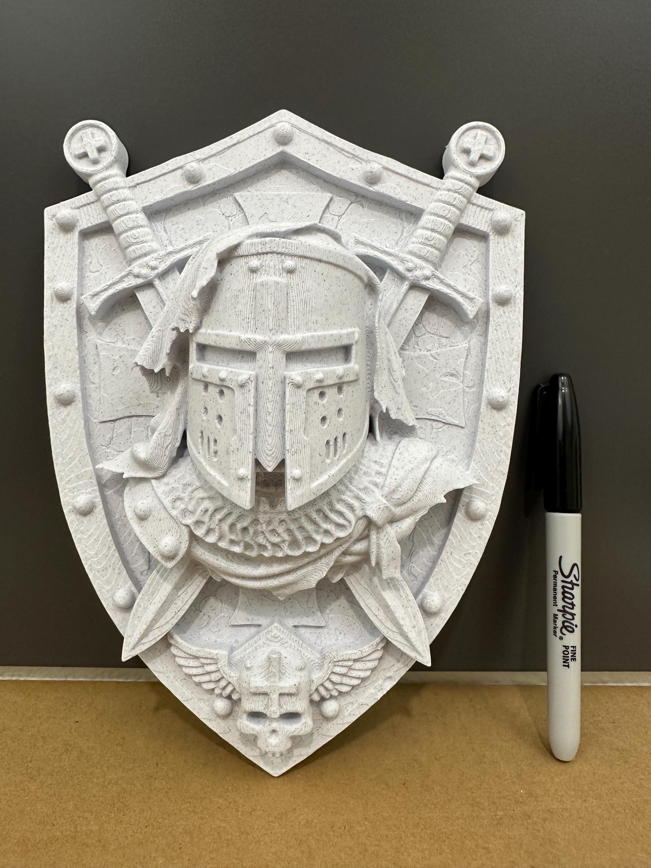 Medieval Crusader Templar Knight Shield Wall Decor - Armor Plaque - Warrior Shield Mounted Sculpture - Stone Stone 9x7x3”
