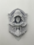 Ancient Watcher of Time Wall Sculpture - Gothic Guardian Relic - Hourglass Wall Art - Fantasy Temple Plaque Decor - Clockwork Art 9x6x2.5