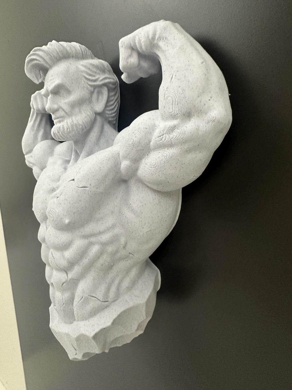 Muscular Abraham Lincoln Wall Sculpture, Funny Lincoln Bust Wall Mount, Gym Lincoln Statue, Historical Humor Decor - Honest Abe Stone Style